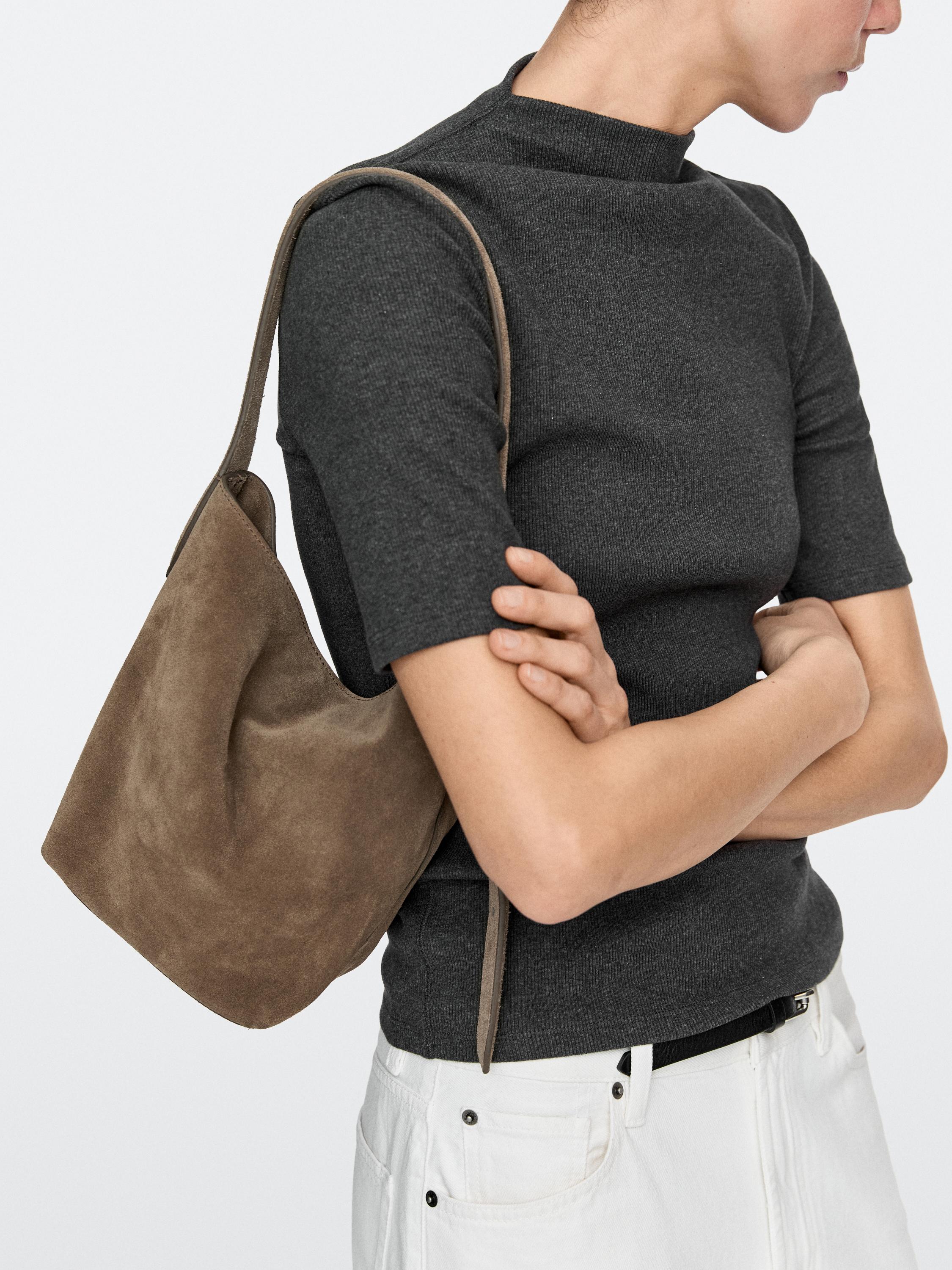 Split leather and leather mini bucket bag — MOLE BROWN