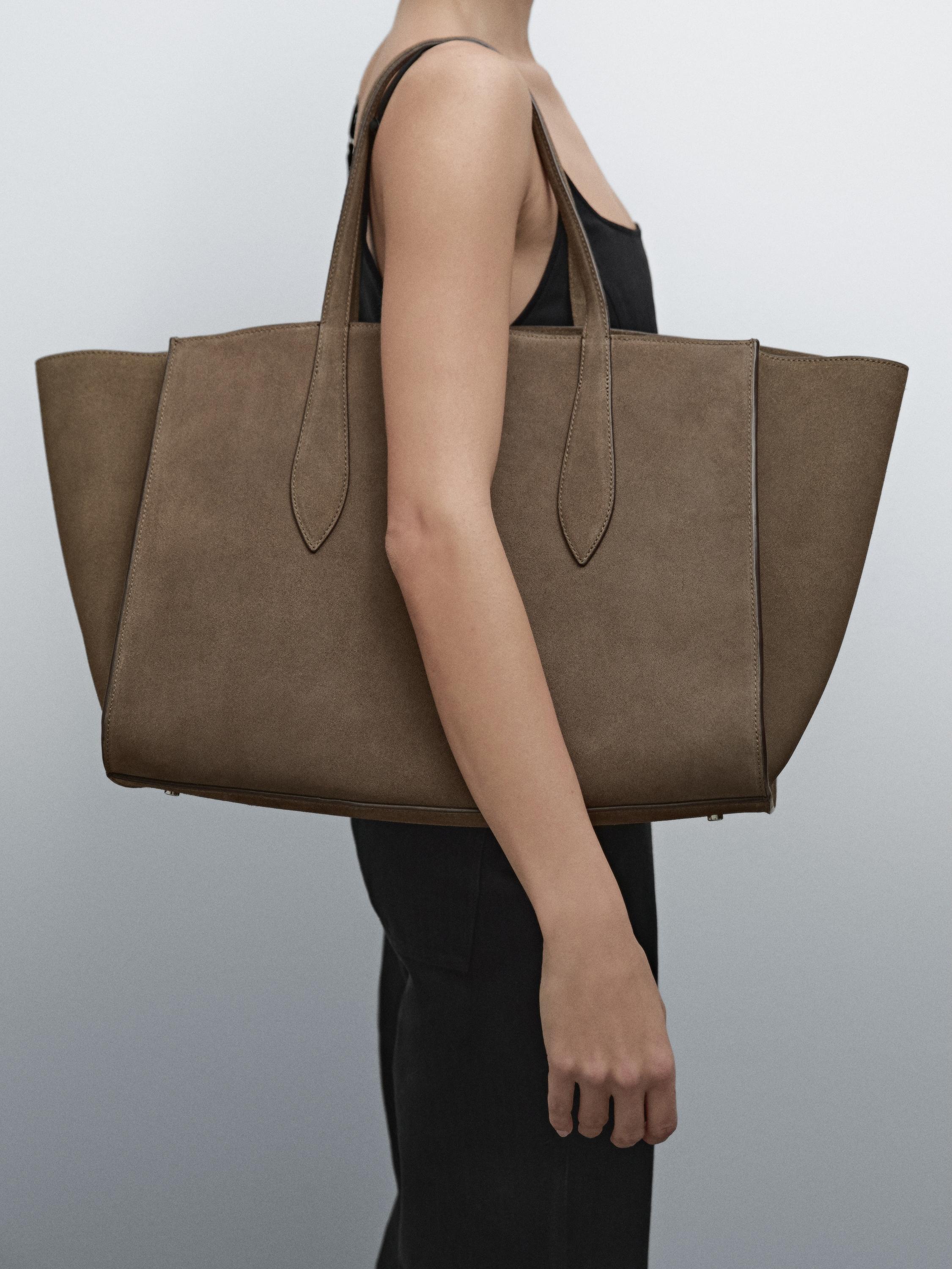 Split suede maxi tote bag