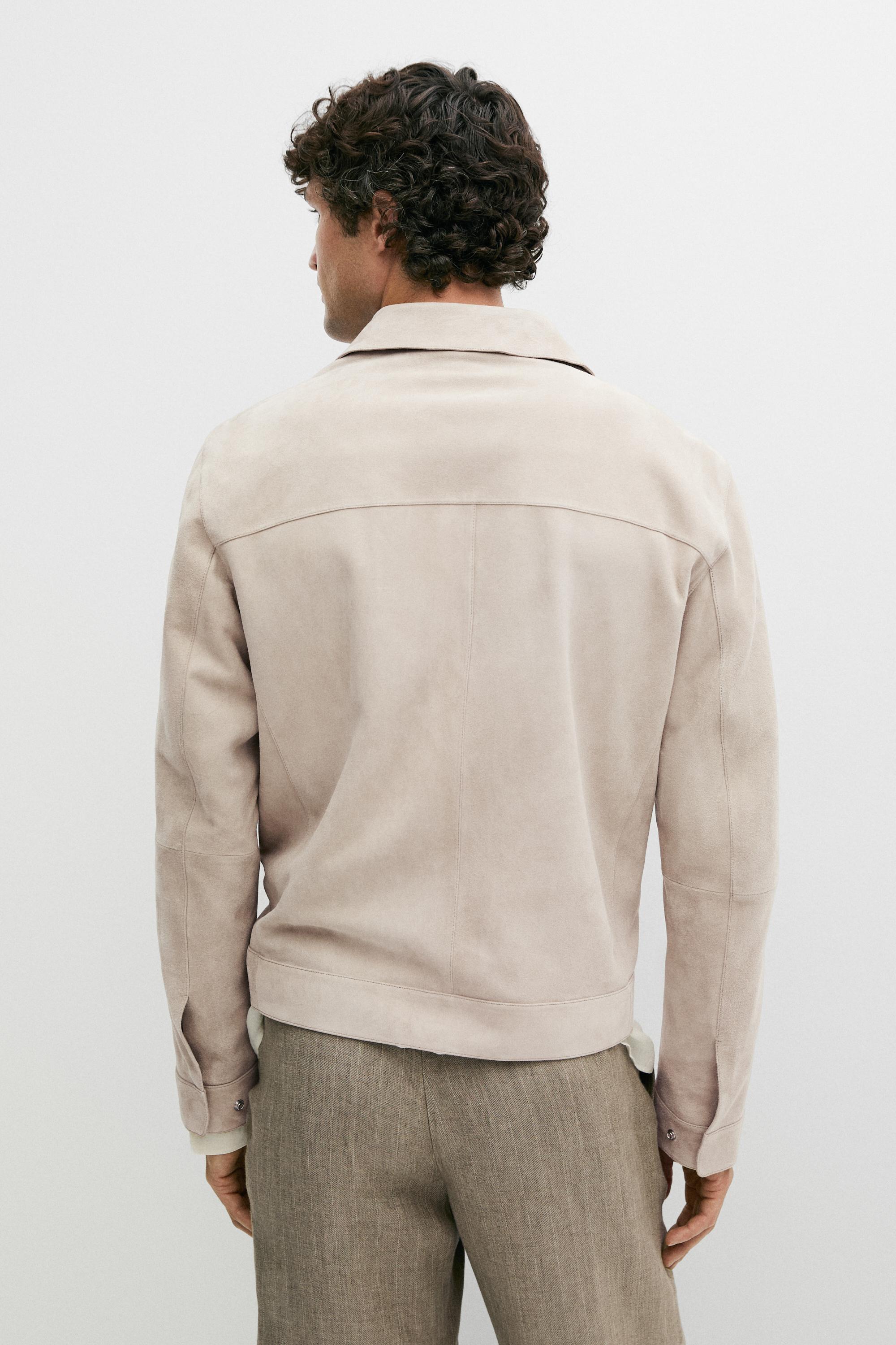 Suede leather collar jacket — Light Beige