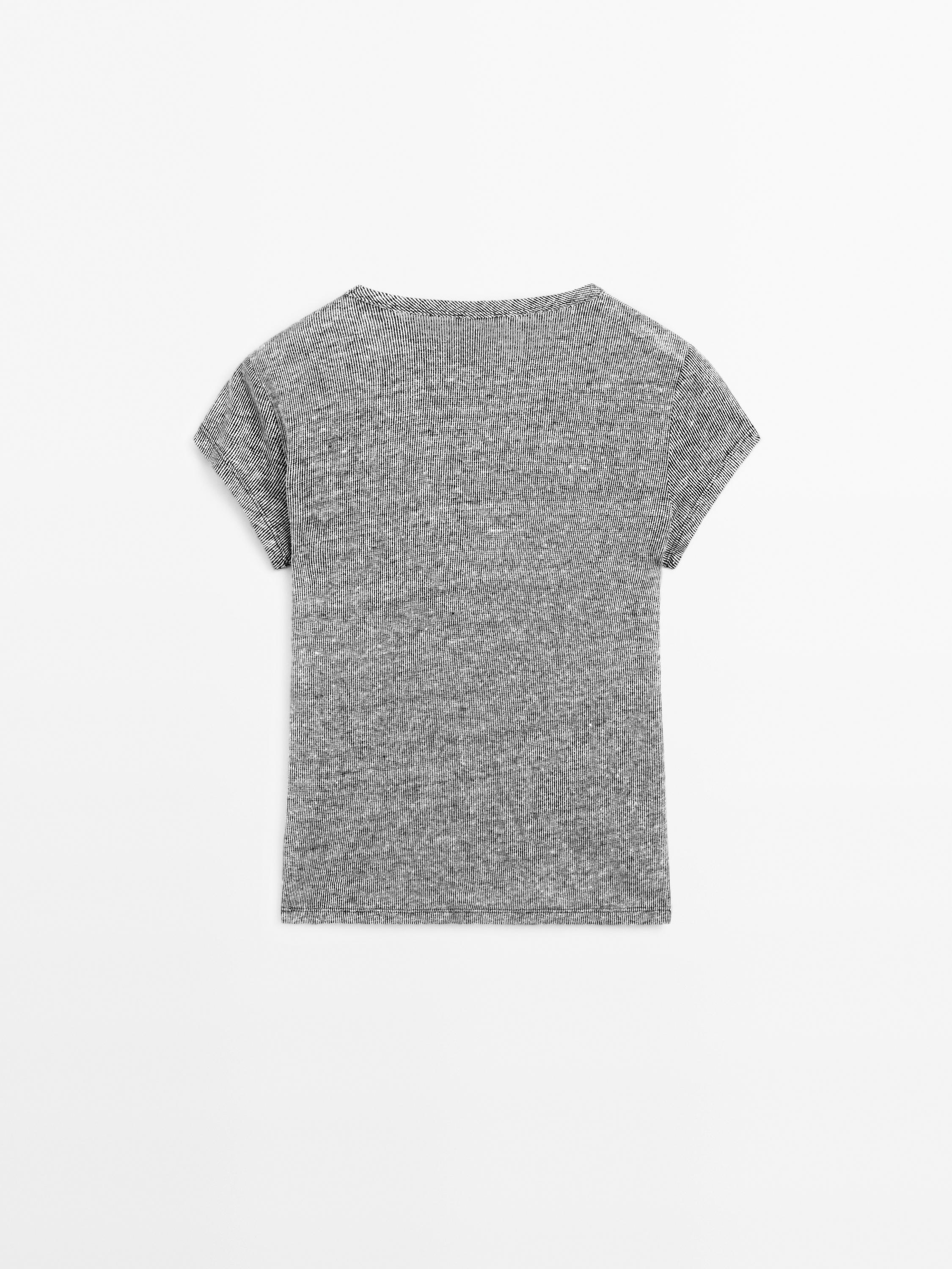 Striped short sleeve linen T-shirt · Black · T-shirts And