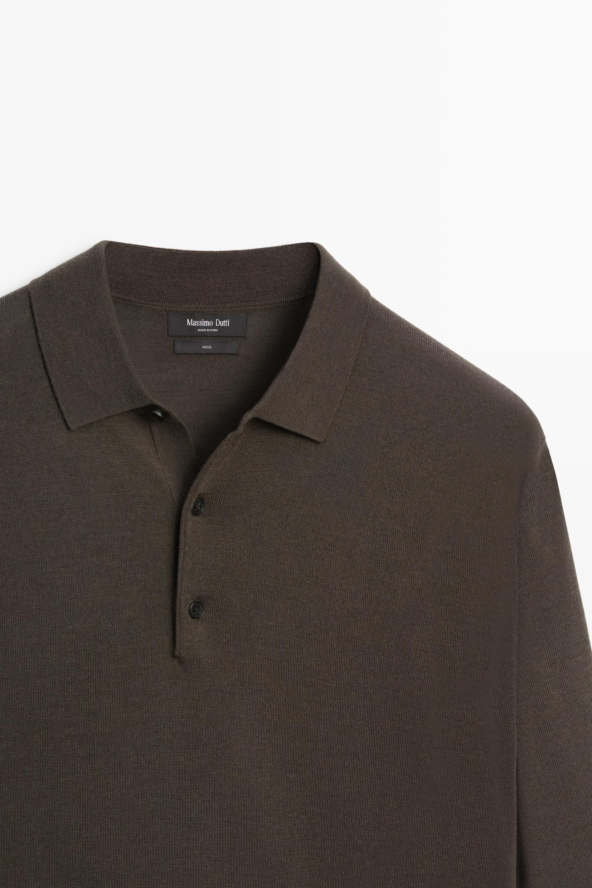 100% merino wool knit polo sweater — DARK KHAKI