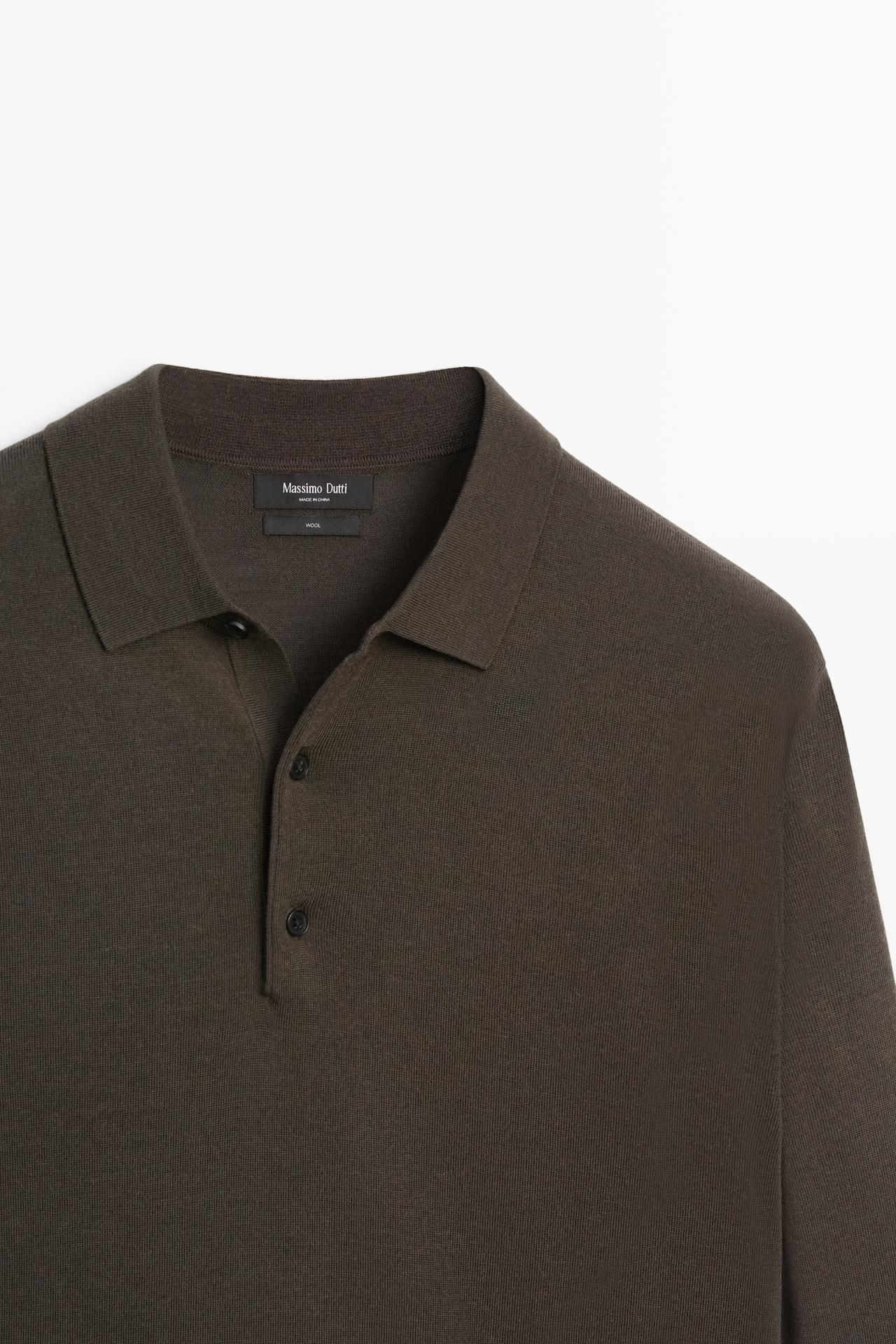 100% merino wool knit polo sweater — DARK KHAKI