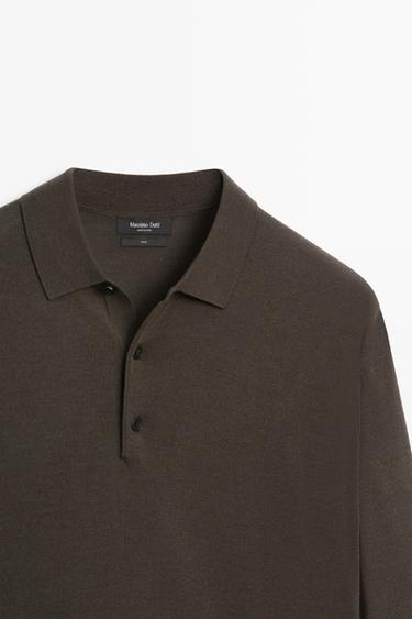 100% merino wool knit polo sweater — DARK KHAKI 4