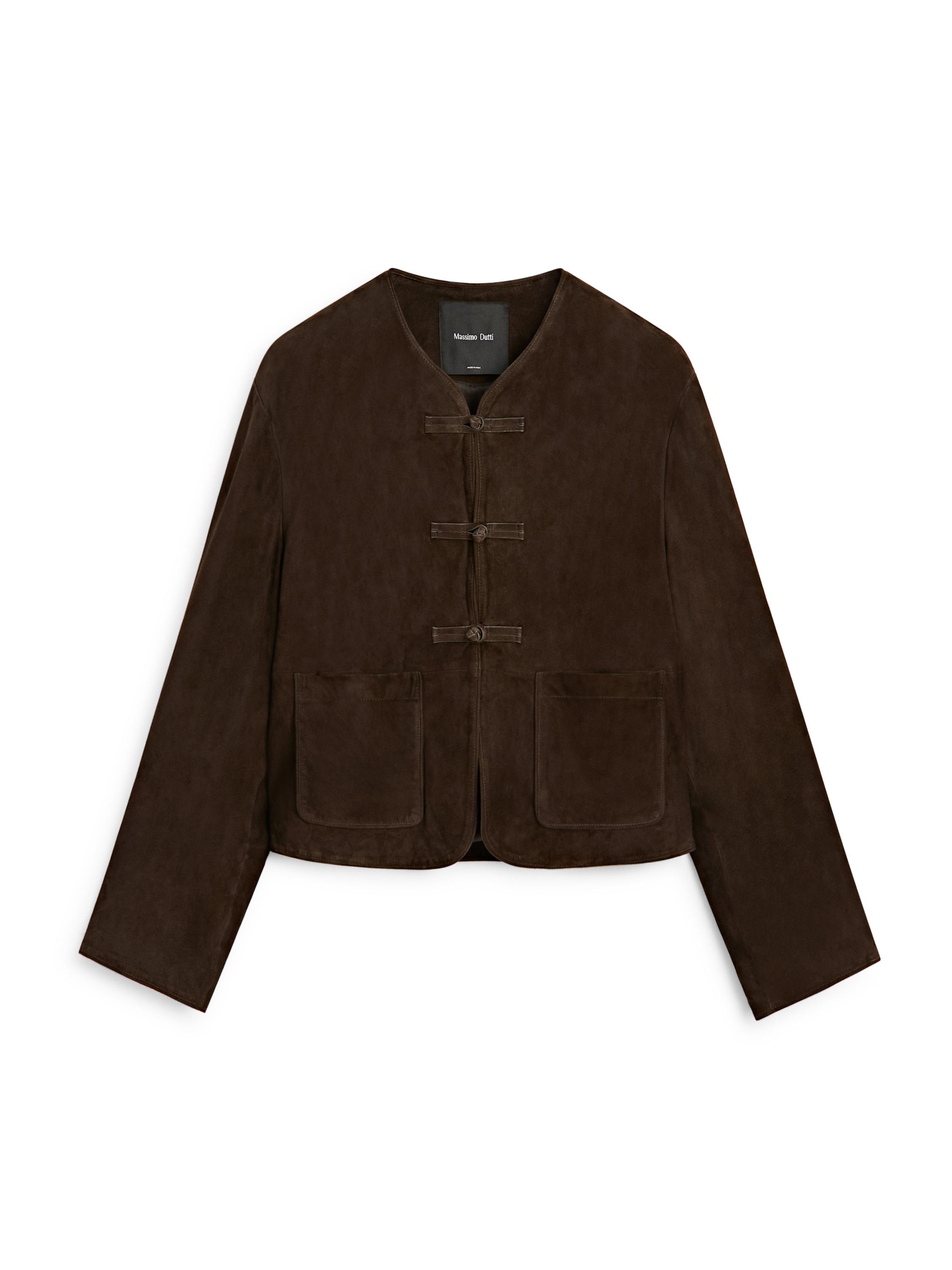 Short suede leather jacket — BROWN
