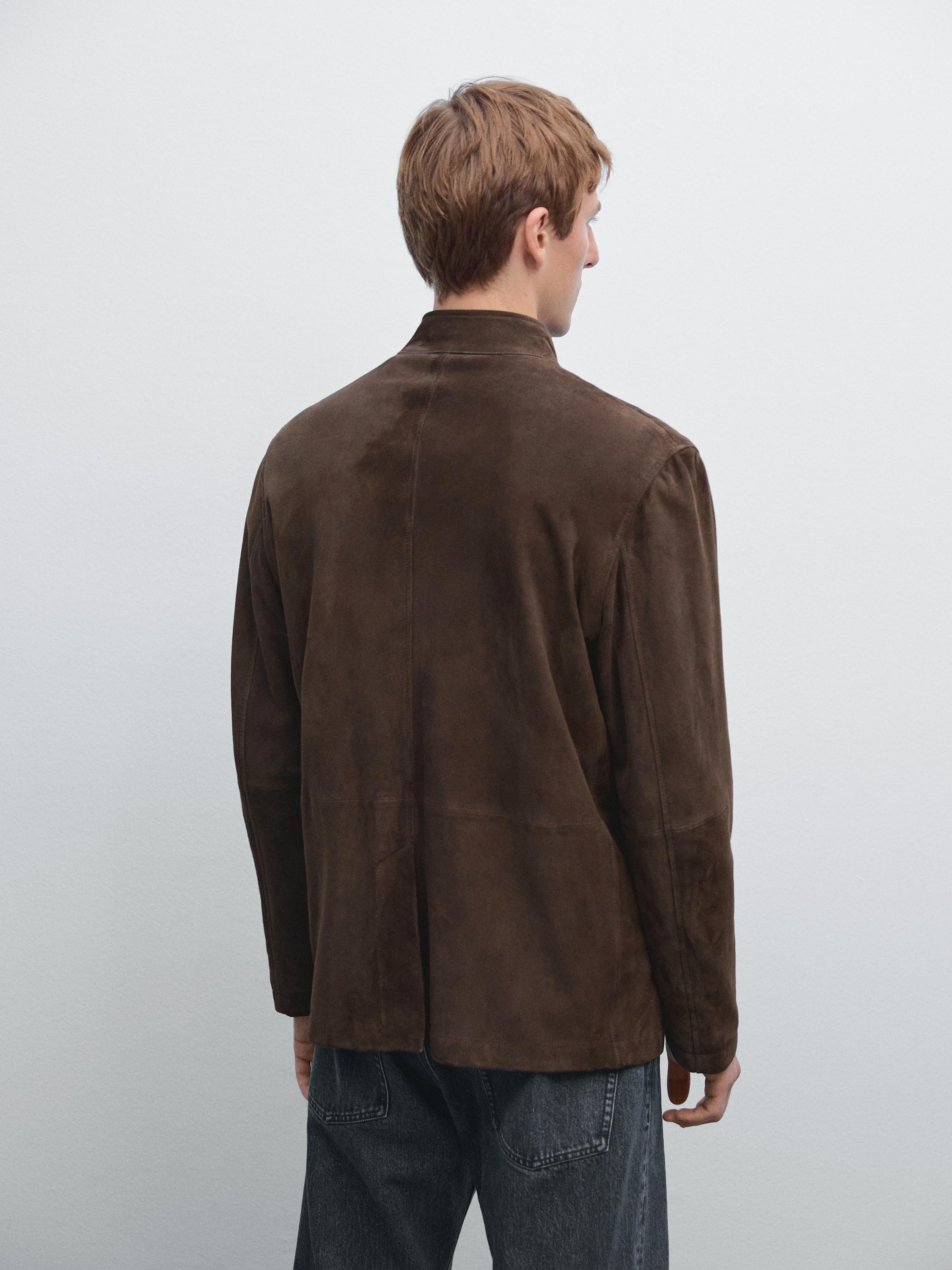 Jachetă din piele întoarsă cu guler mandarin