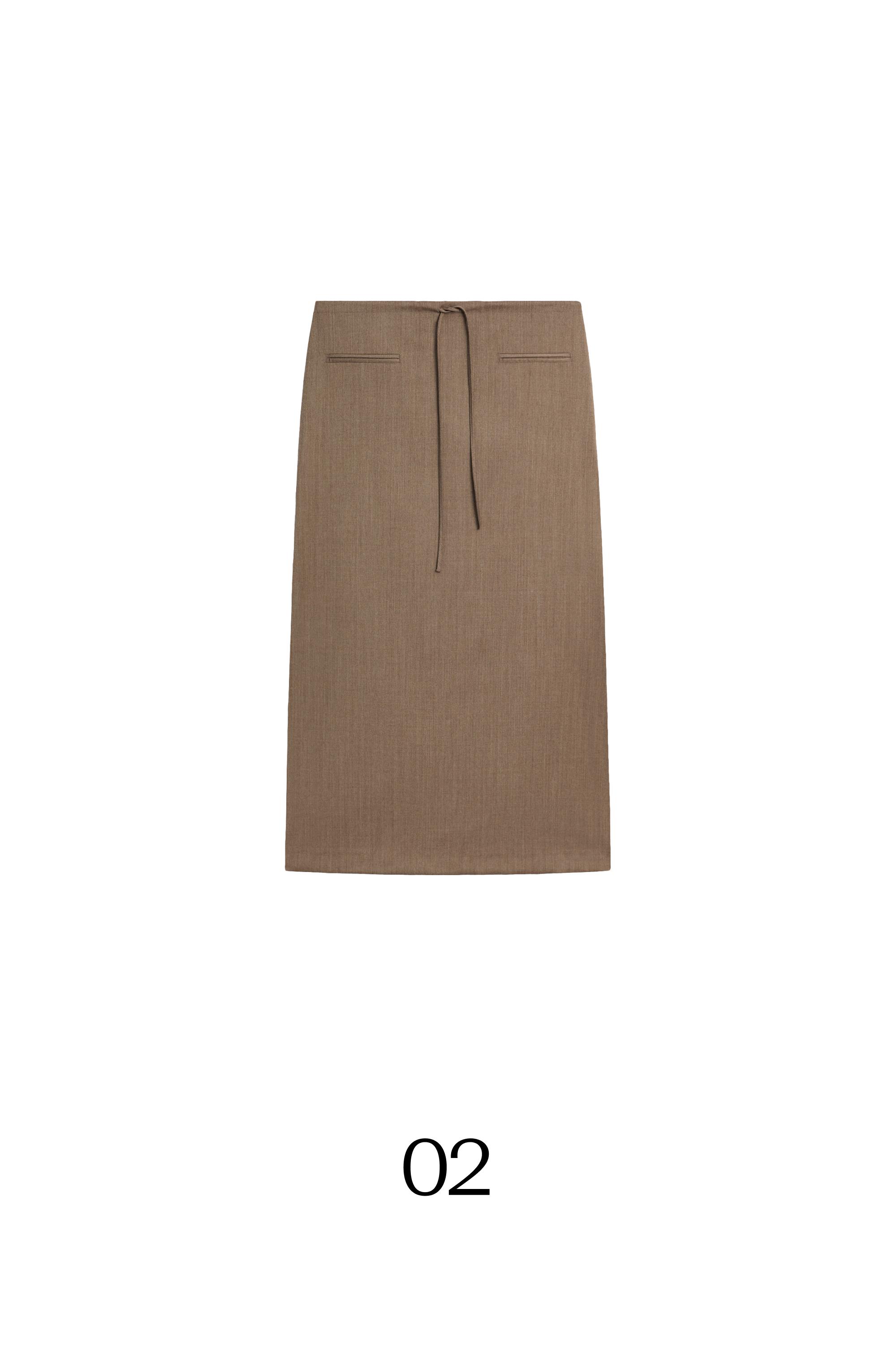 100% wool midi skirt with drawstring — MOLE BROWN