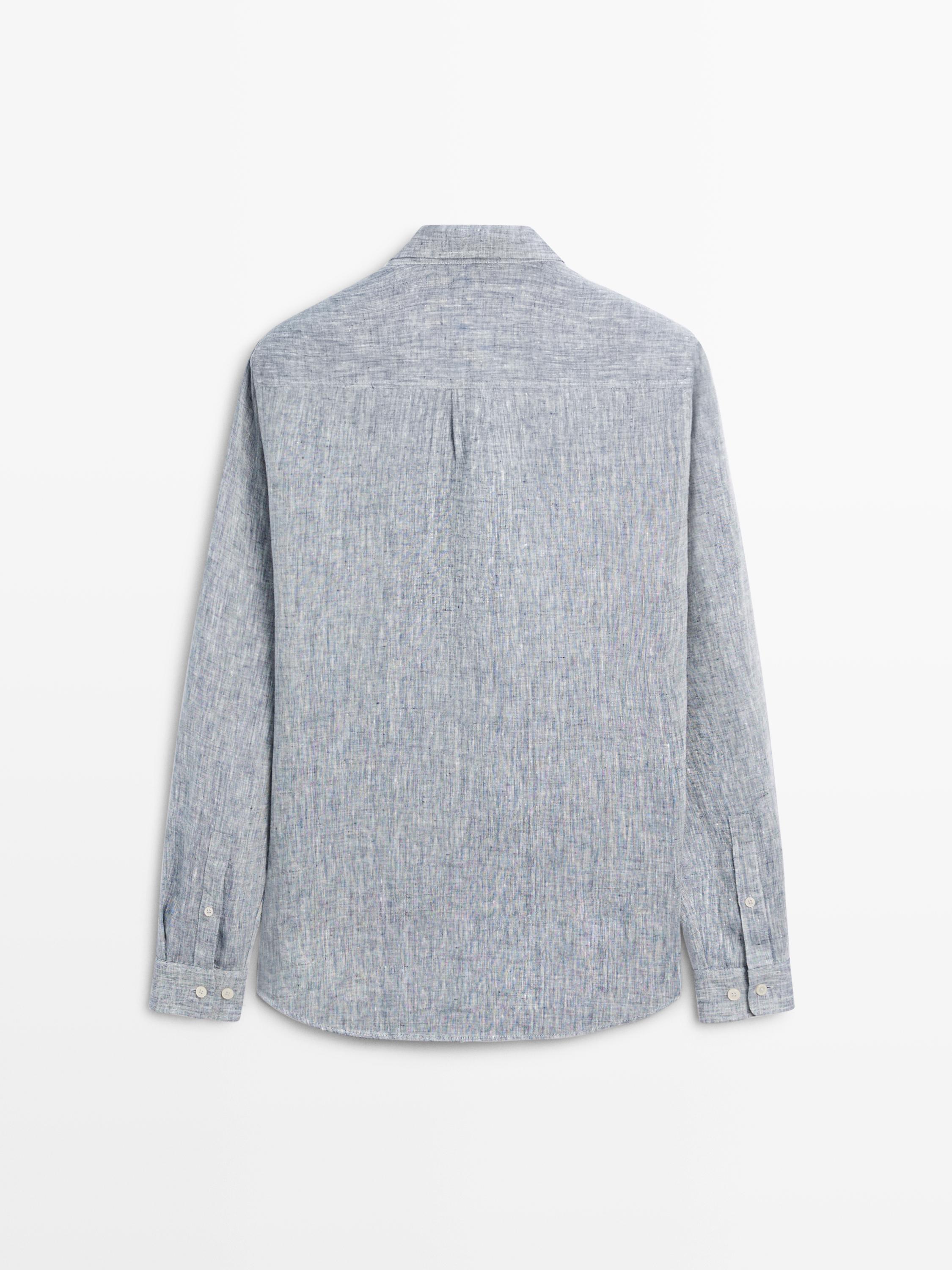 Regular fit linen shirt with pocket — BLUE