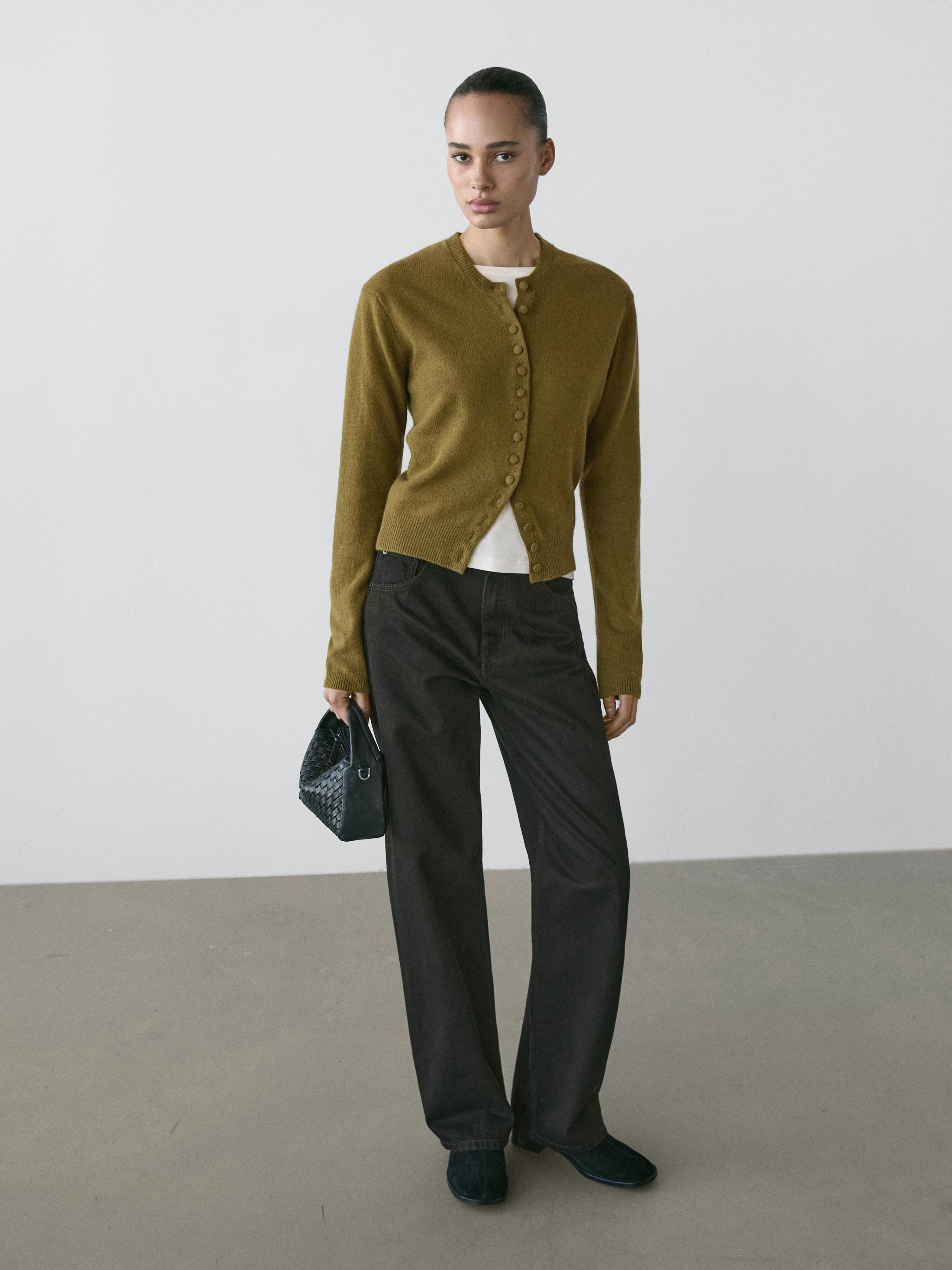 100% wool knit cardigan with covered buttons