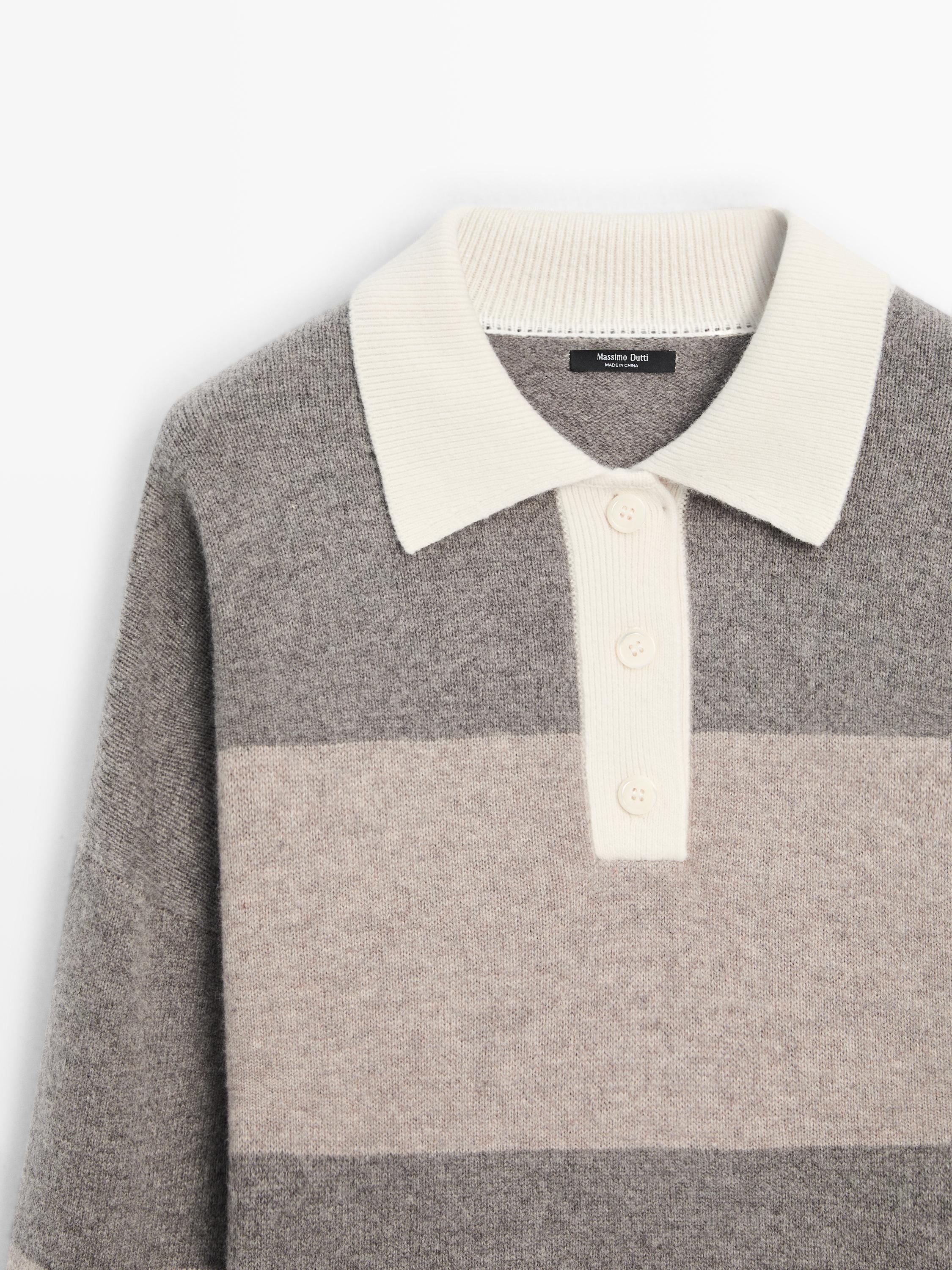 Gestreifter Pullover im Polo-Stil aus Wollmischgewebe