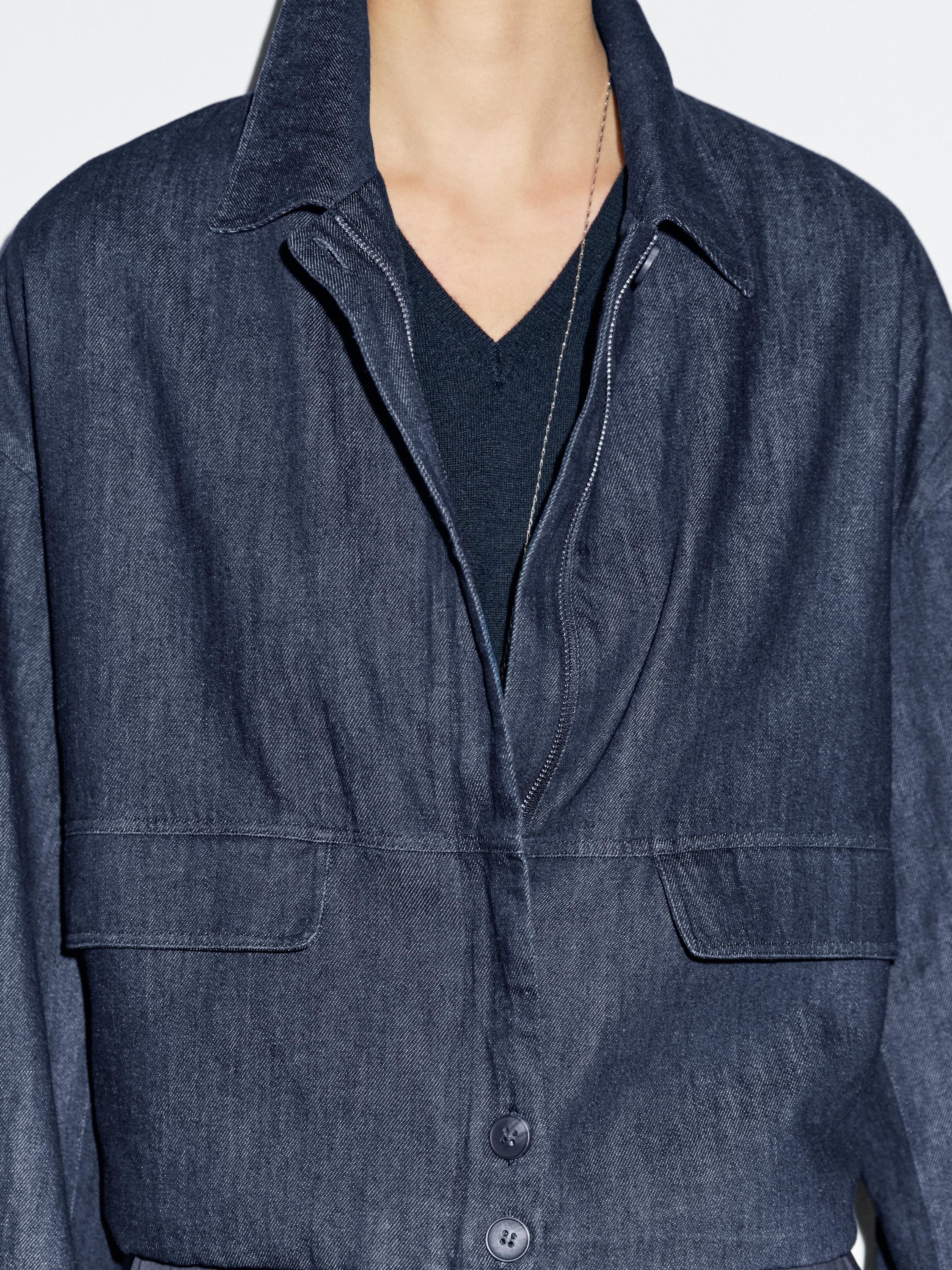 Cotton blend denim bomber jacket