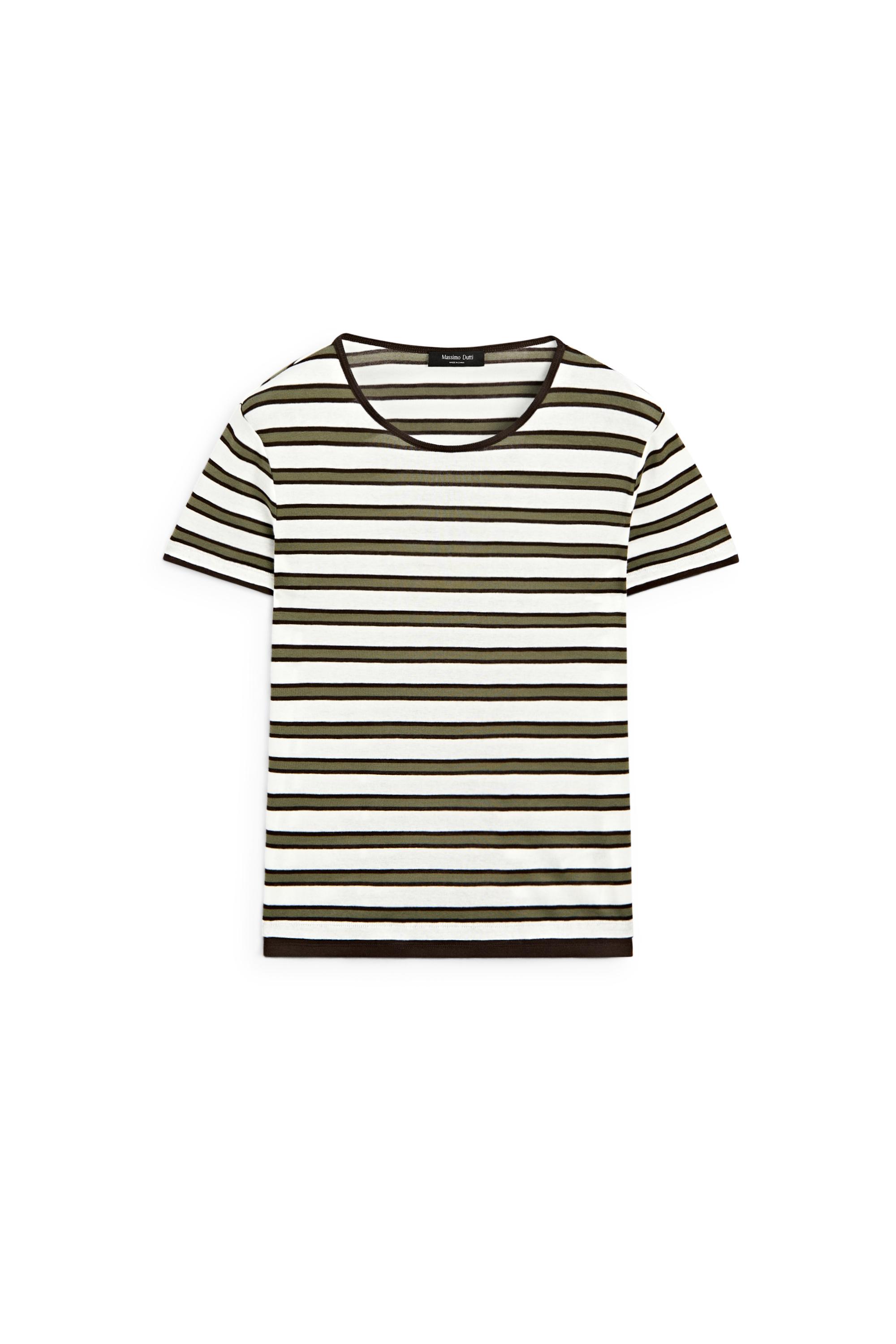 100% cotton short sleeve striped T-shirt — KHAKI