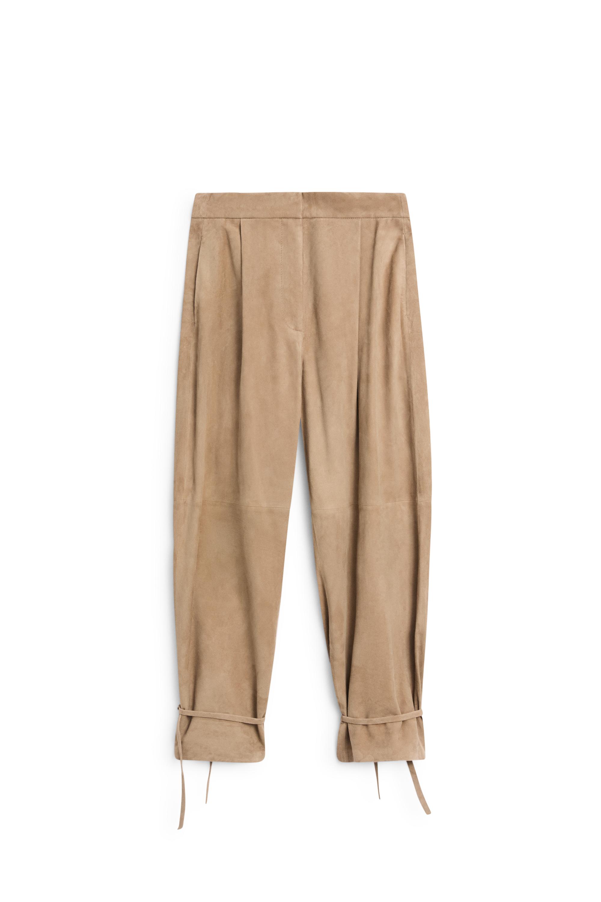 Suede leather pants with tie-detail hems — Green