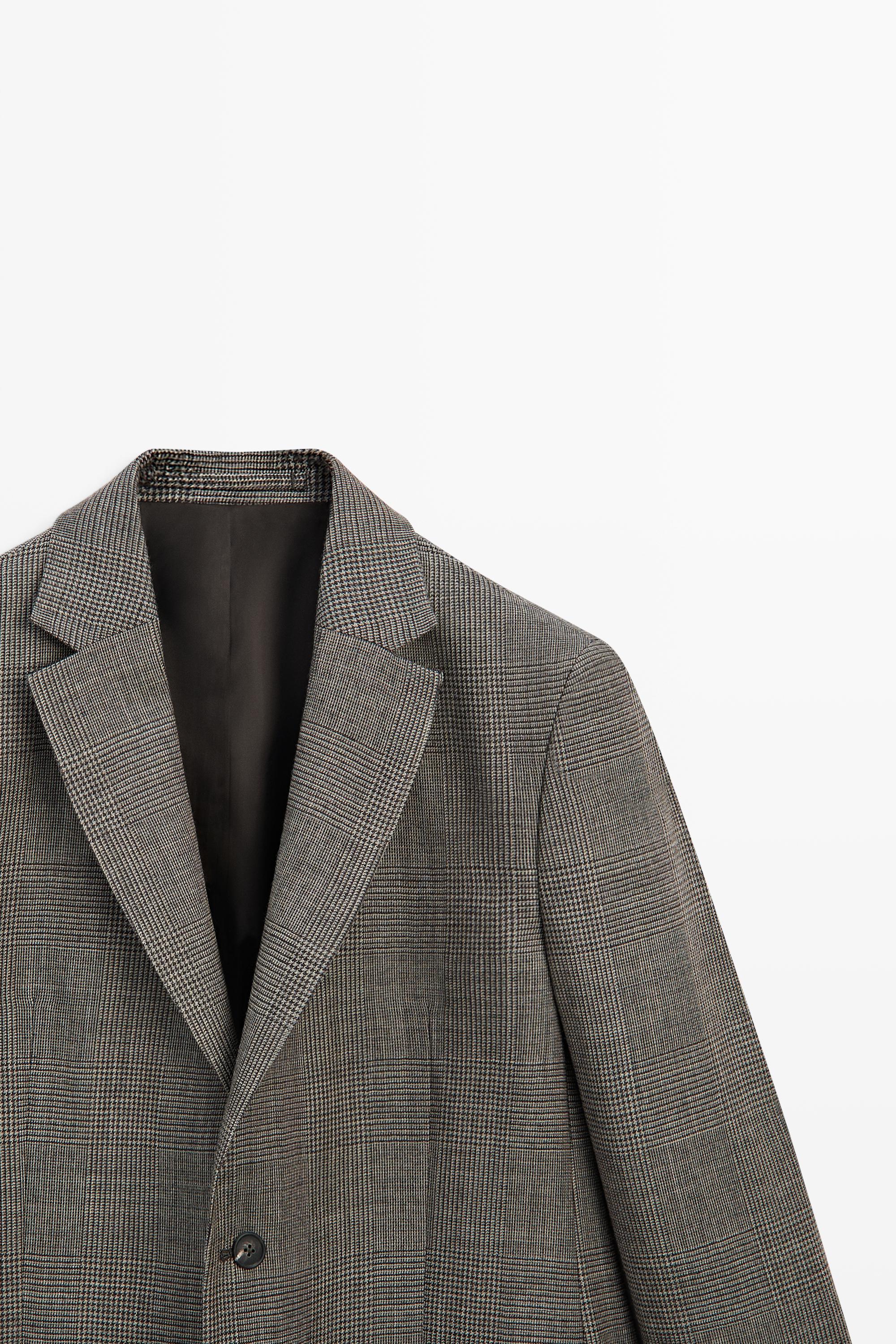 Tailored 100% wool check blazer — MINK