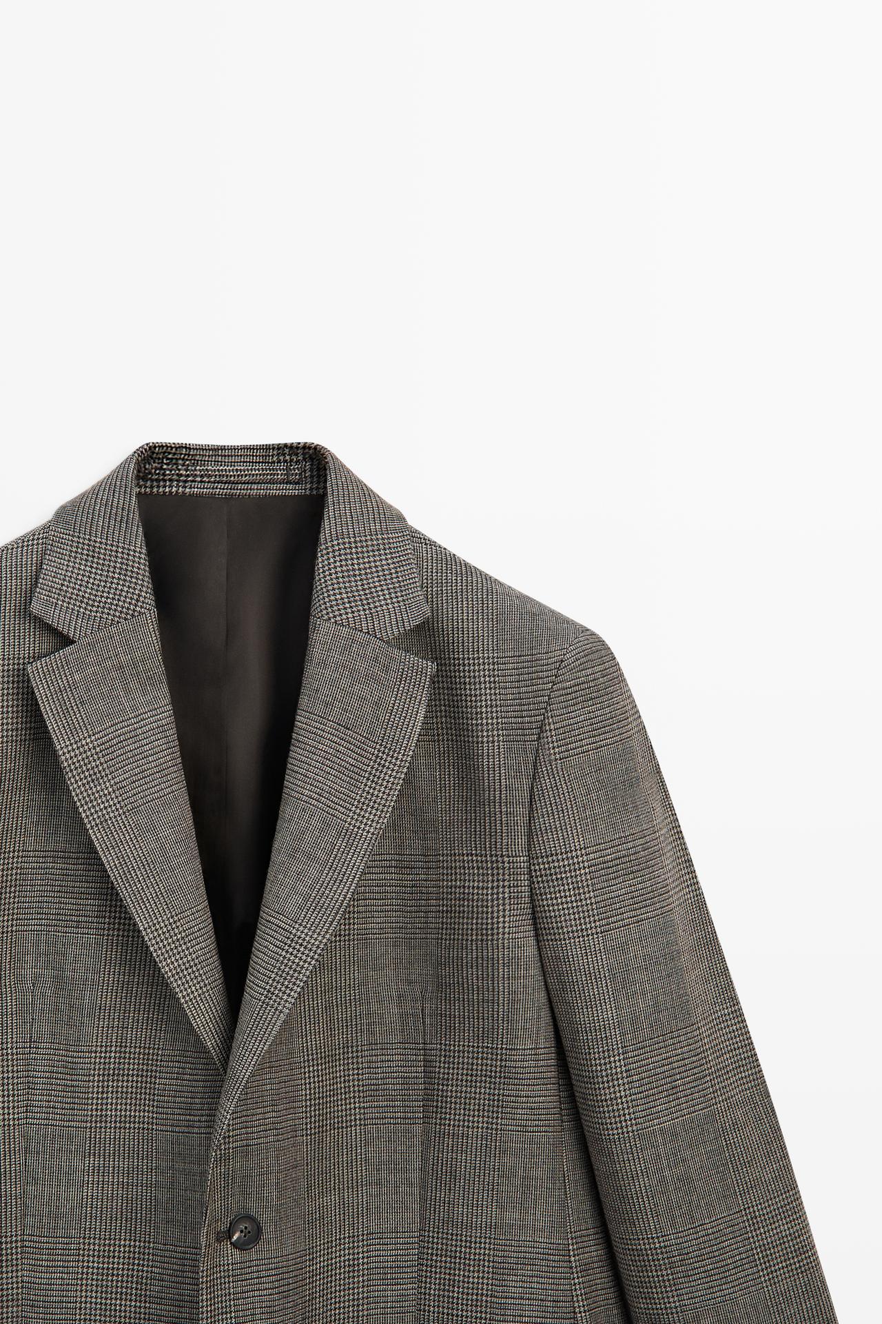Tailored 100% wool check blazer — MINK
