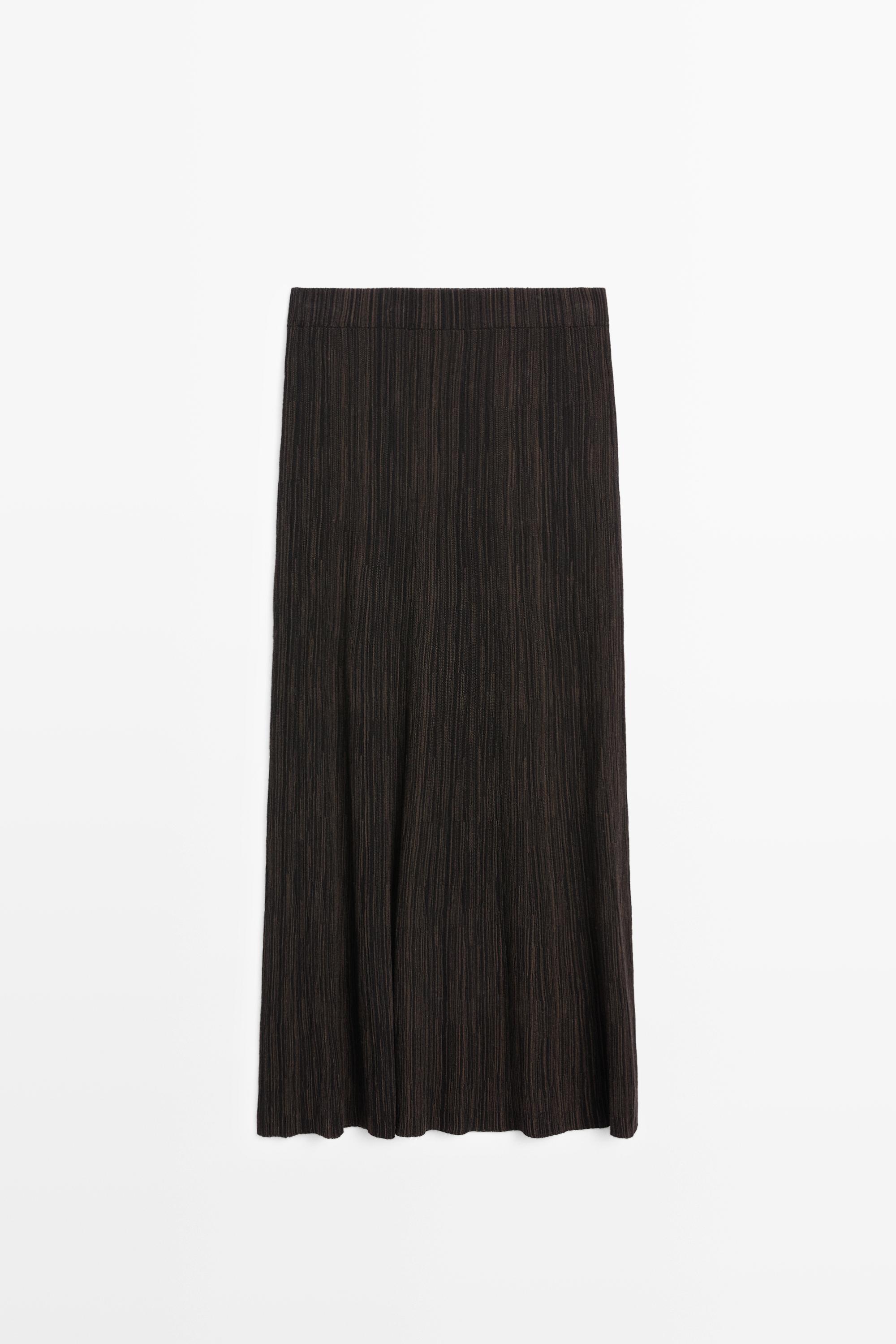 Total look pleated midi skirt with striped detail — Chocolate