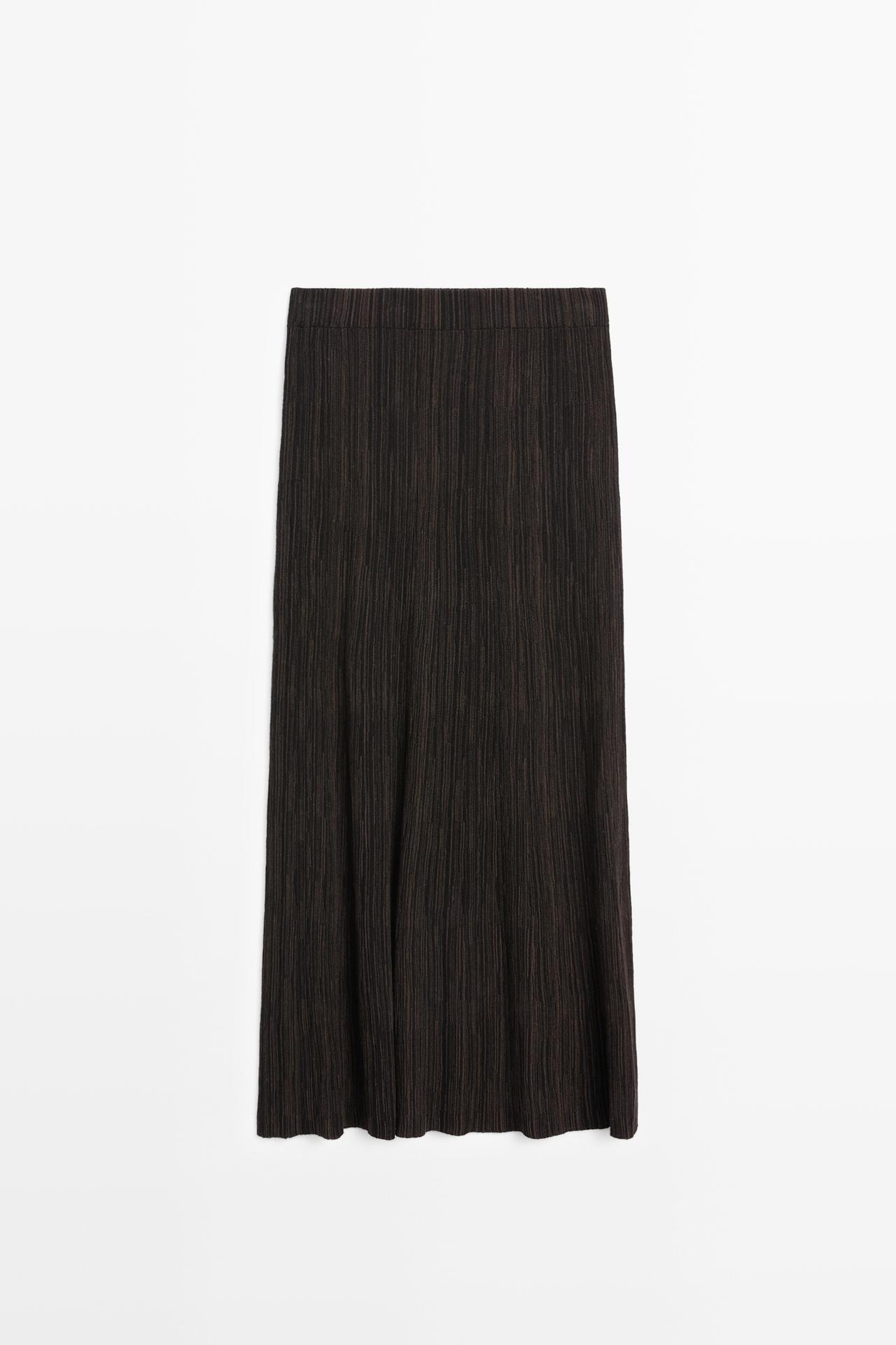 Massimo Dutti - Dames - Geplooide Halflange Rok Met Streepdetail - Chocolade - S