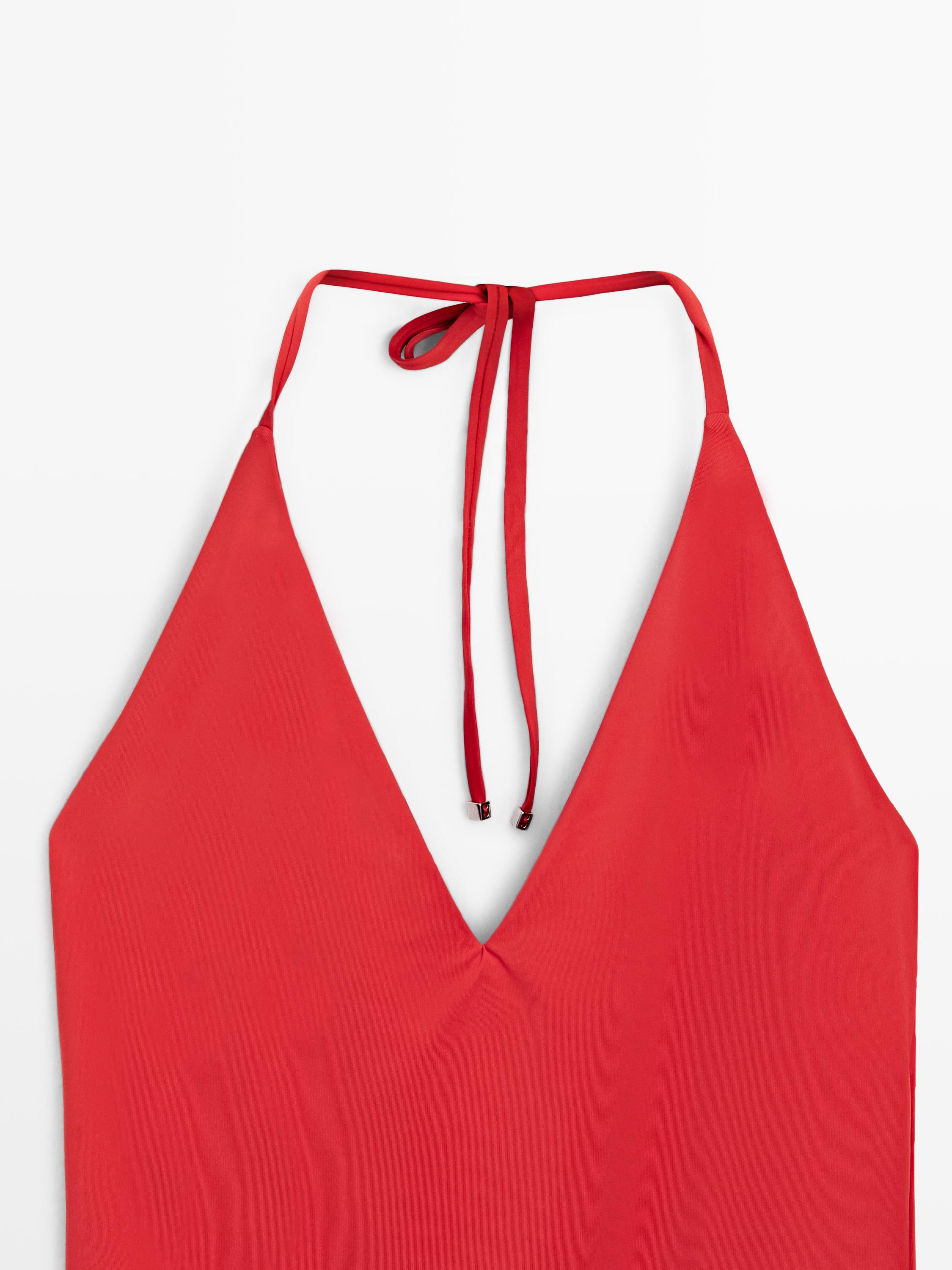 Halter V-neck swimsuit — BRIGHT RED