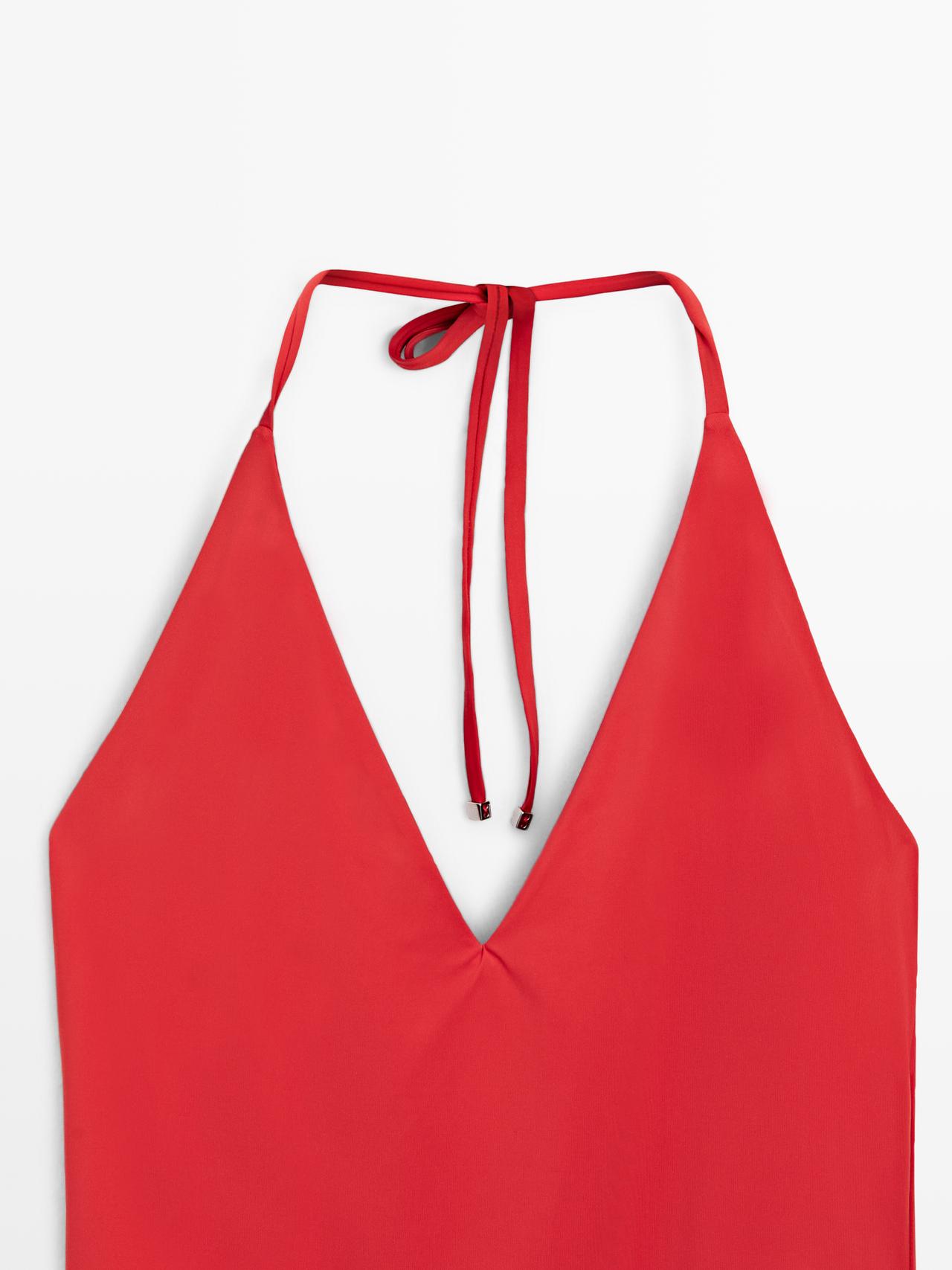 Halter V-neck swimsuit — BRIGHT RED
