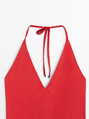 Halter V-neck swimsuit — BRIGHT RED 10