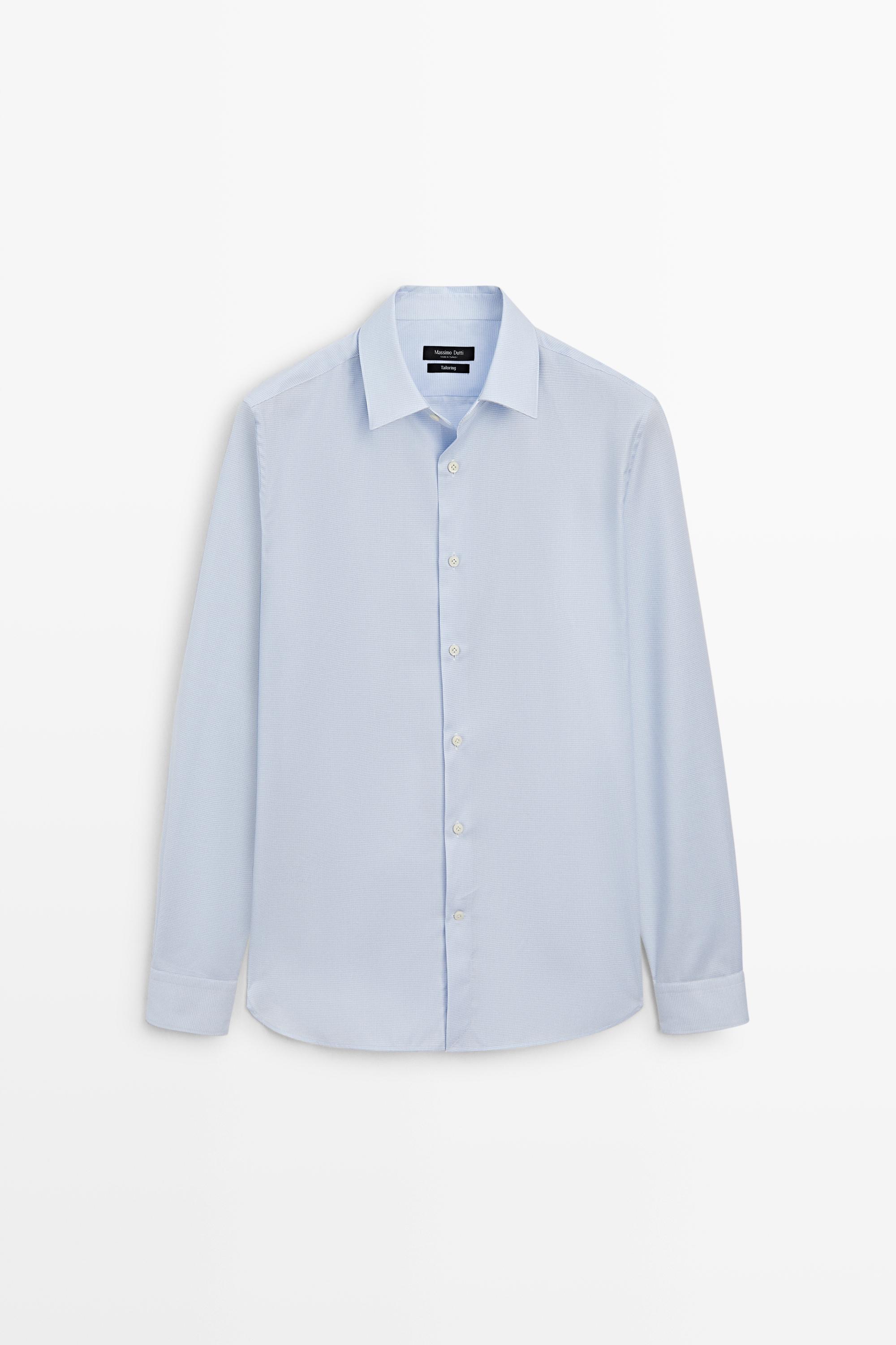 Slim fit micro-check tailored fit shirt — SKY BLUE