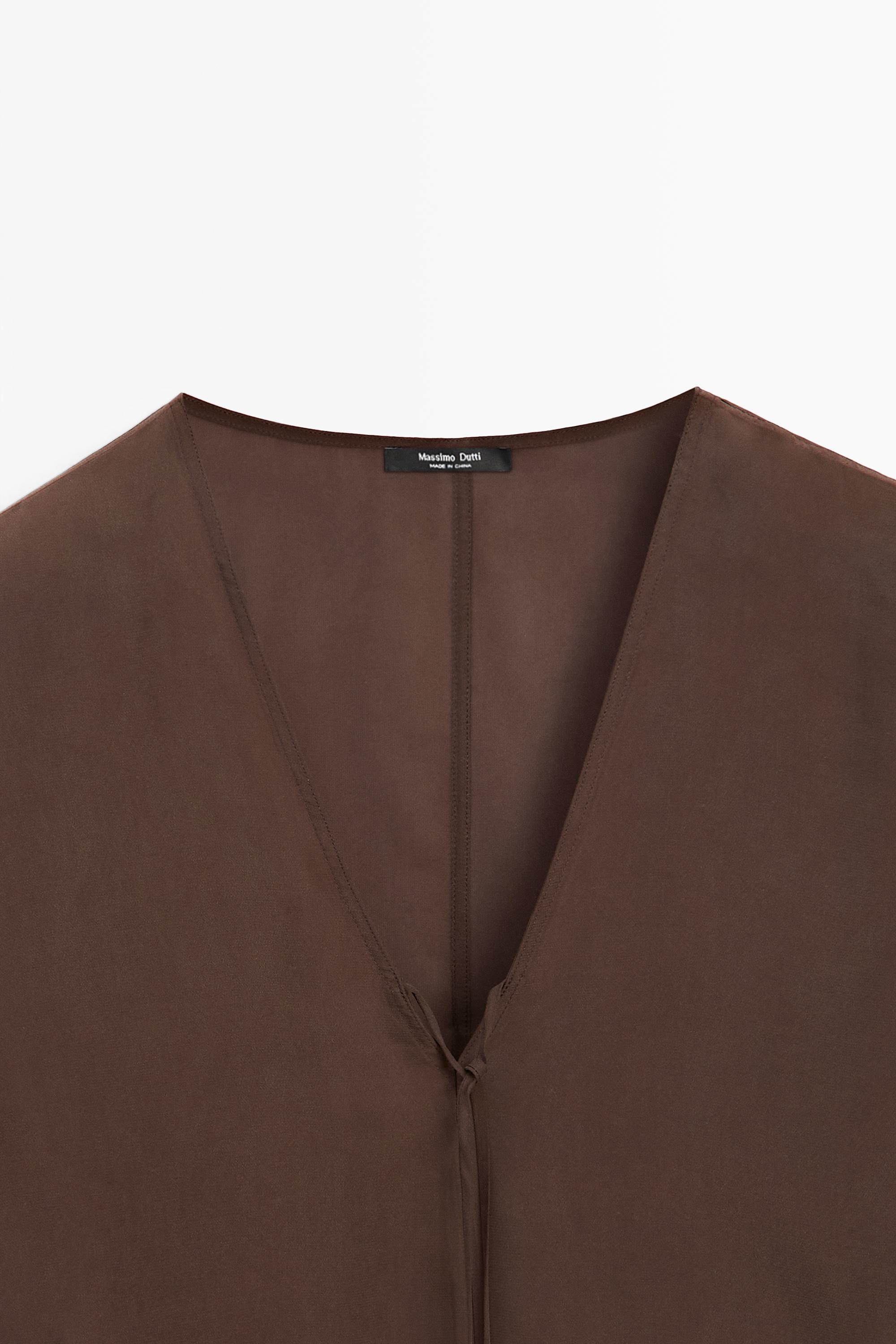 Fluid V-neck tie-front blouse — BROWN