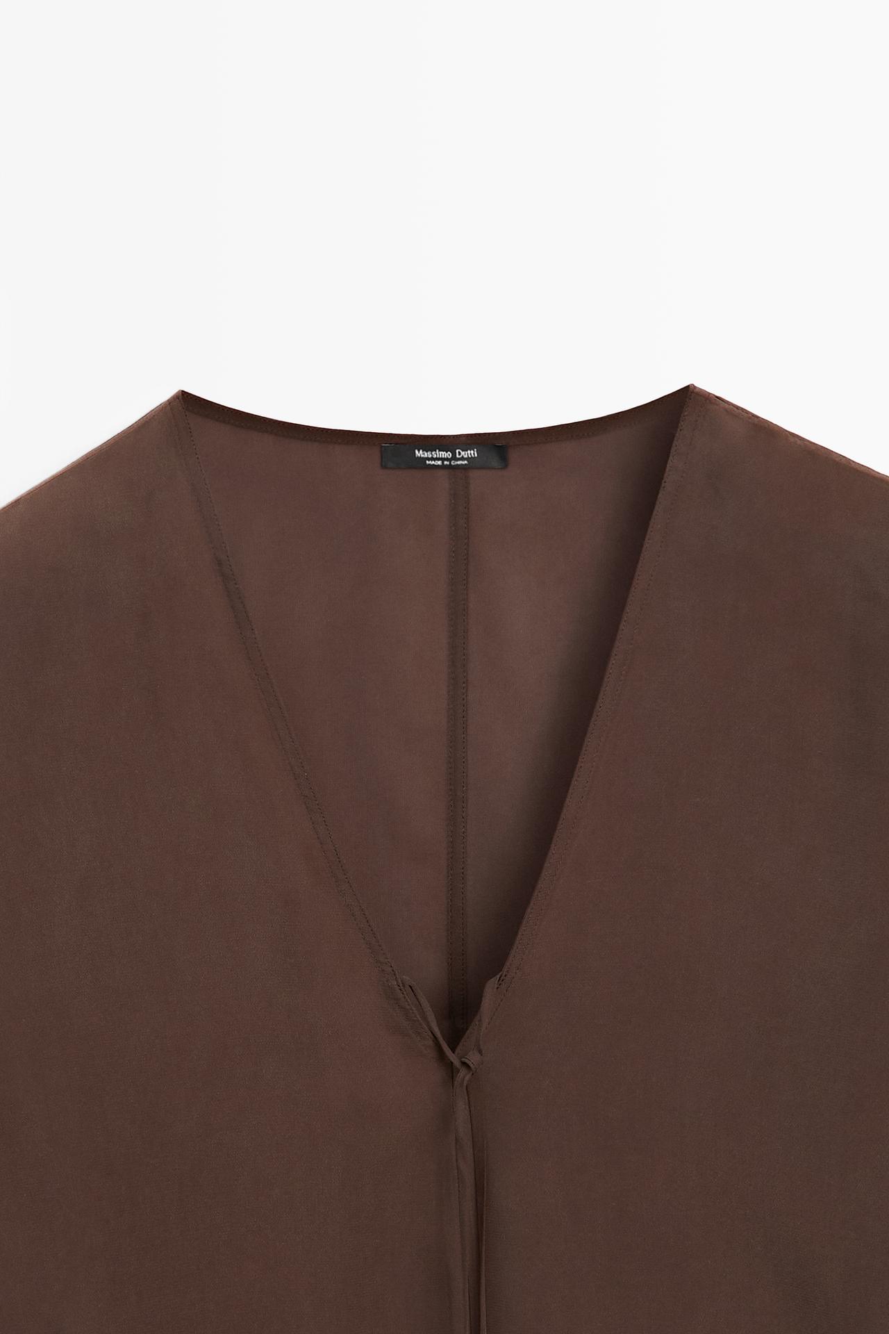 Fluid V-neck tie-front blouse — BROWN