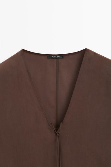 Fluid V-neck tie-front blouse — BROWN 9