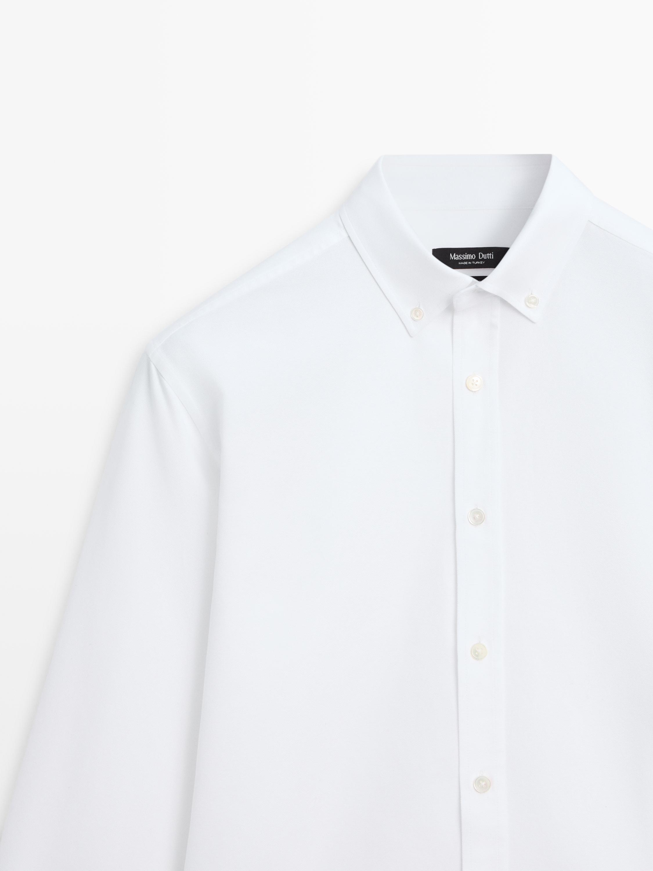 100% cotton regular fit Oxford shirt — WHITE