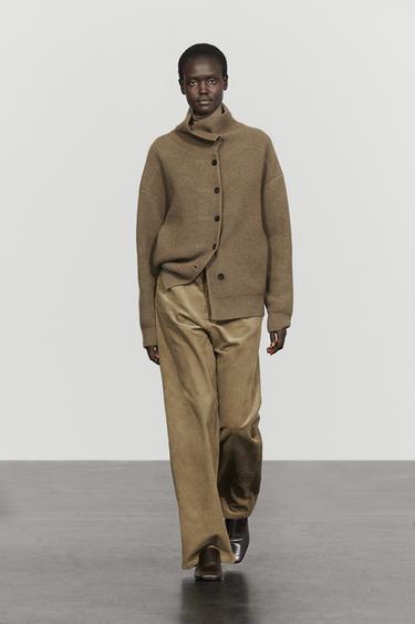 100% cashmere cross-over knit cardigan — KHAKI 1