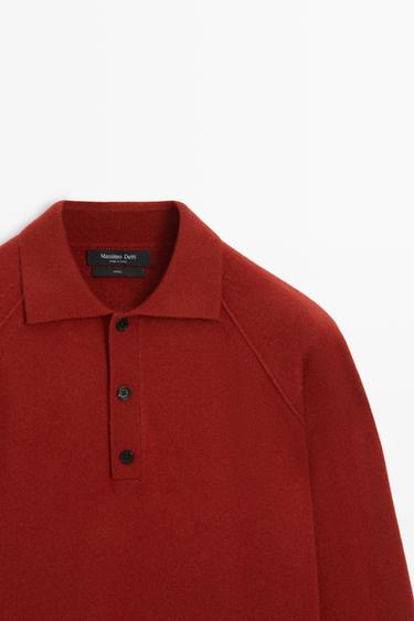 100% wool knit polo sweater — RED 4