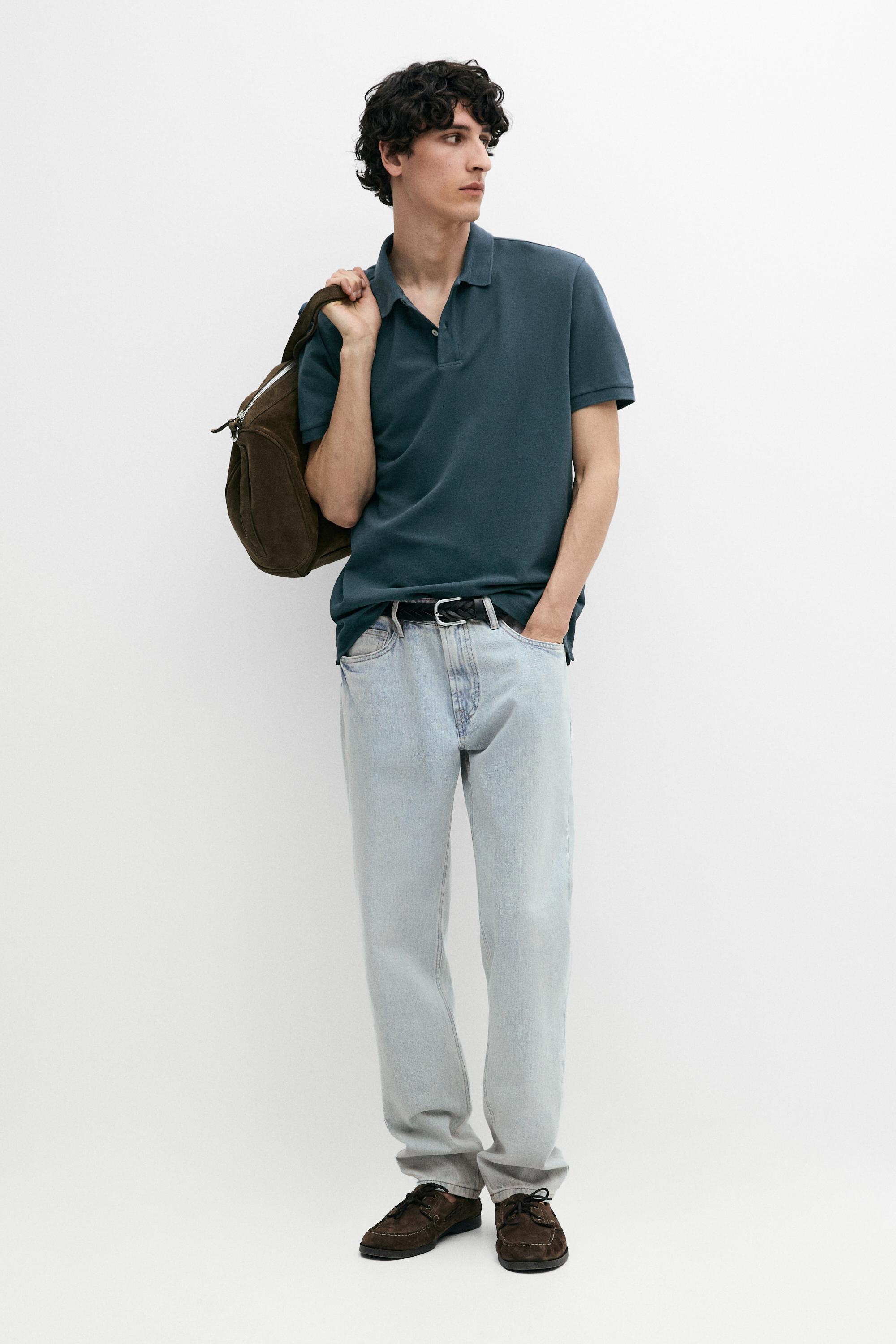 Micro-textured cotton piqué polo shirt — TURQUOISE