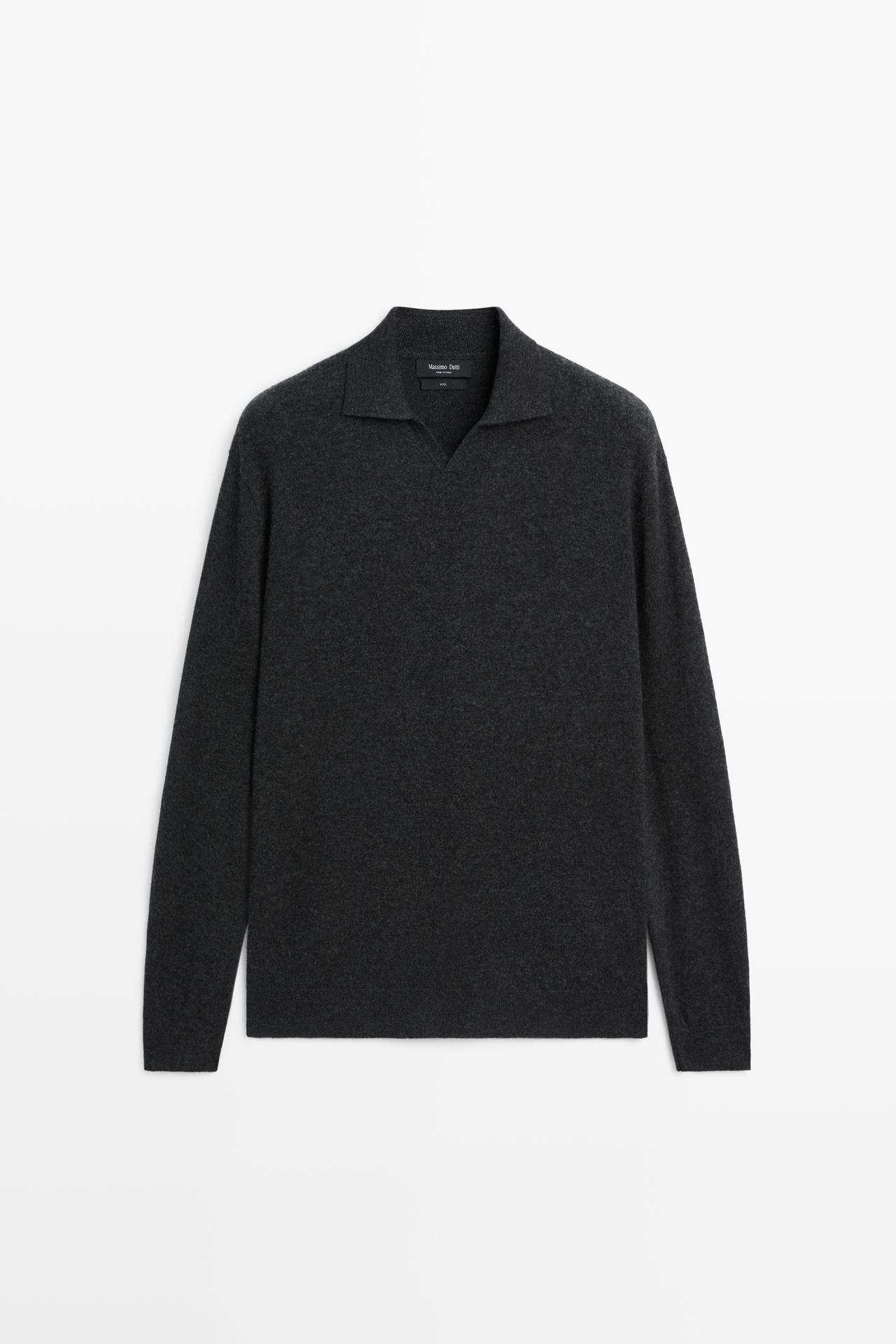 100% wool knit polo sweater — DARK GREY
