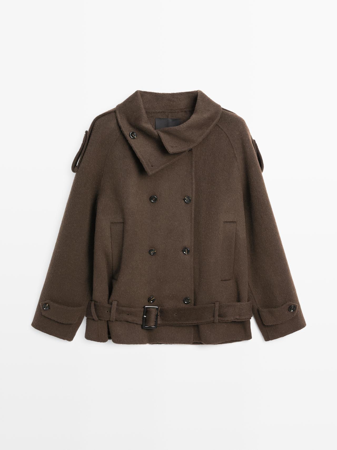 Massimo Dutti - Dame - Trenchcoat I Uldblanding - Chokolade - Xs