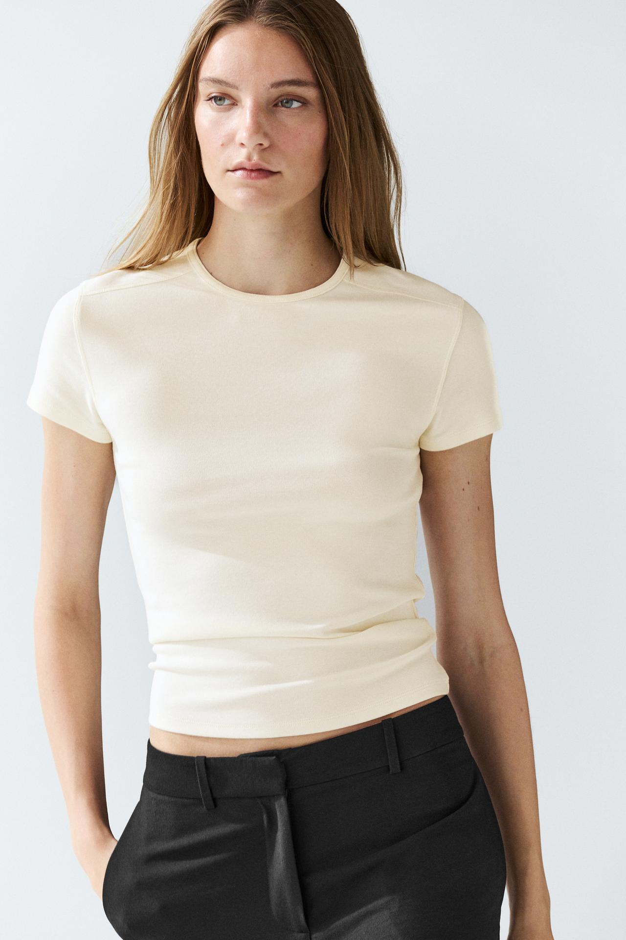 Short sleeve cotton blend T-shirt — CREAM