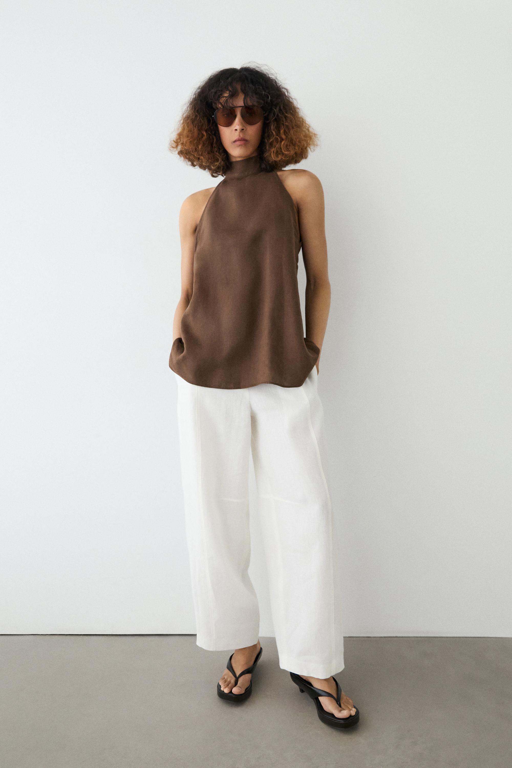 Linen barrel fit pants — Off white