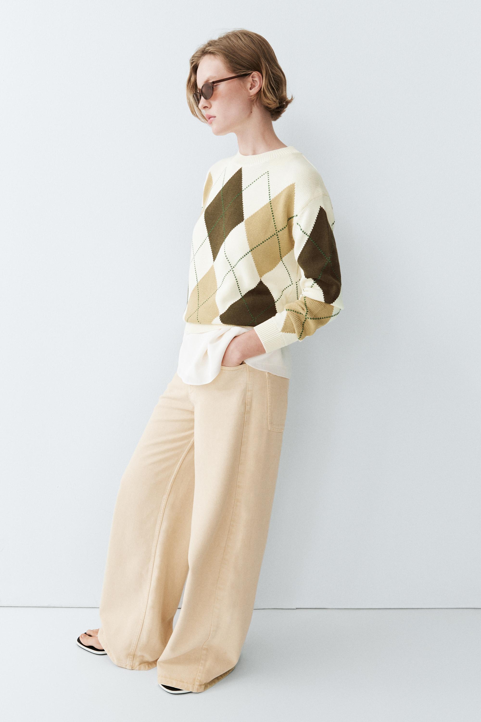 100% cotton knit sweater with Argyle detail