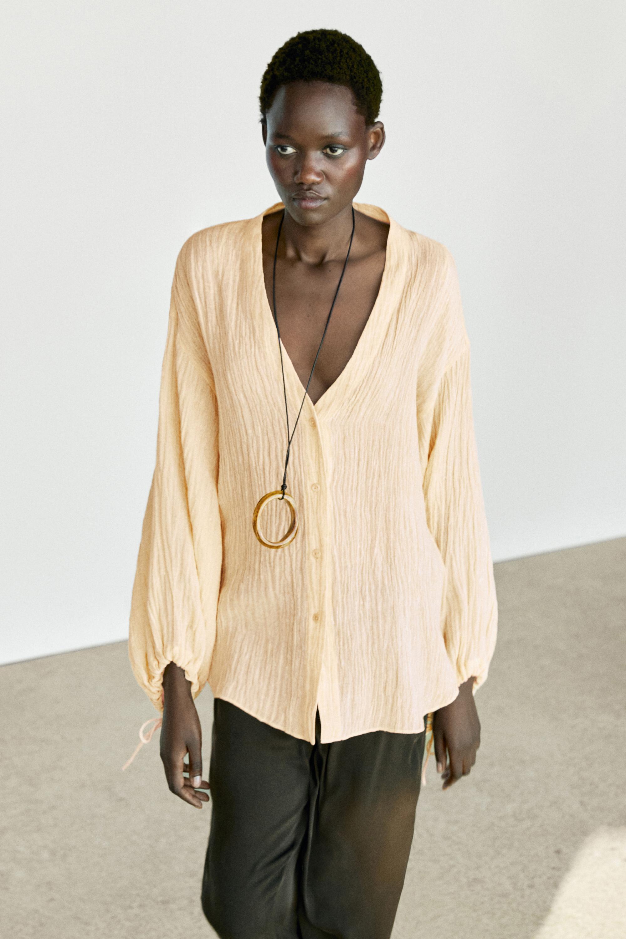 Pleated linen blend shirt