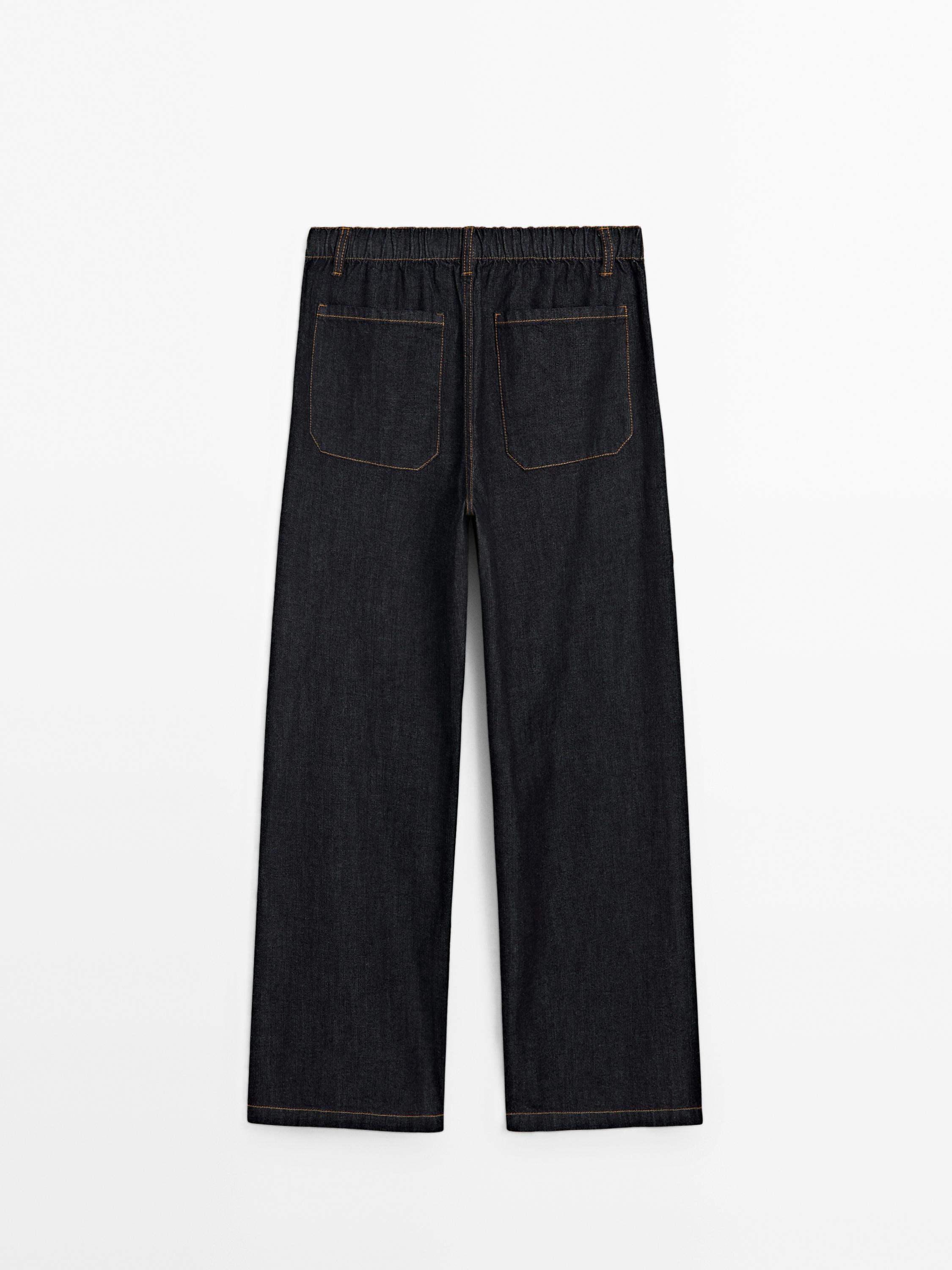 Wide-Leg-Jeans aus 100 % Baumwolle mit halbhohem Bund