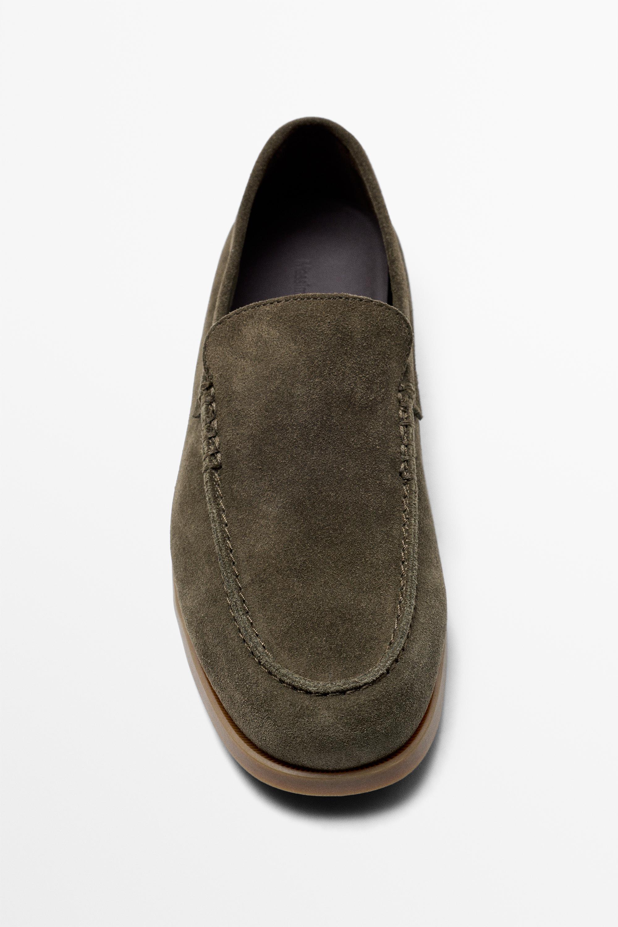 Soft split leather loafers — KHAKI