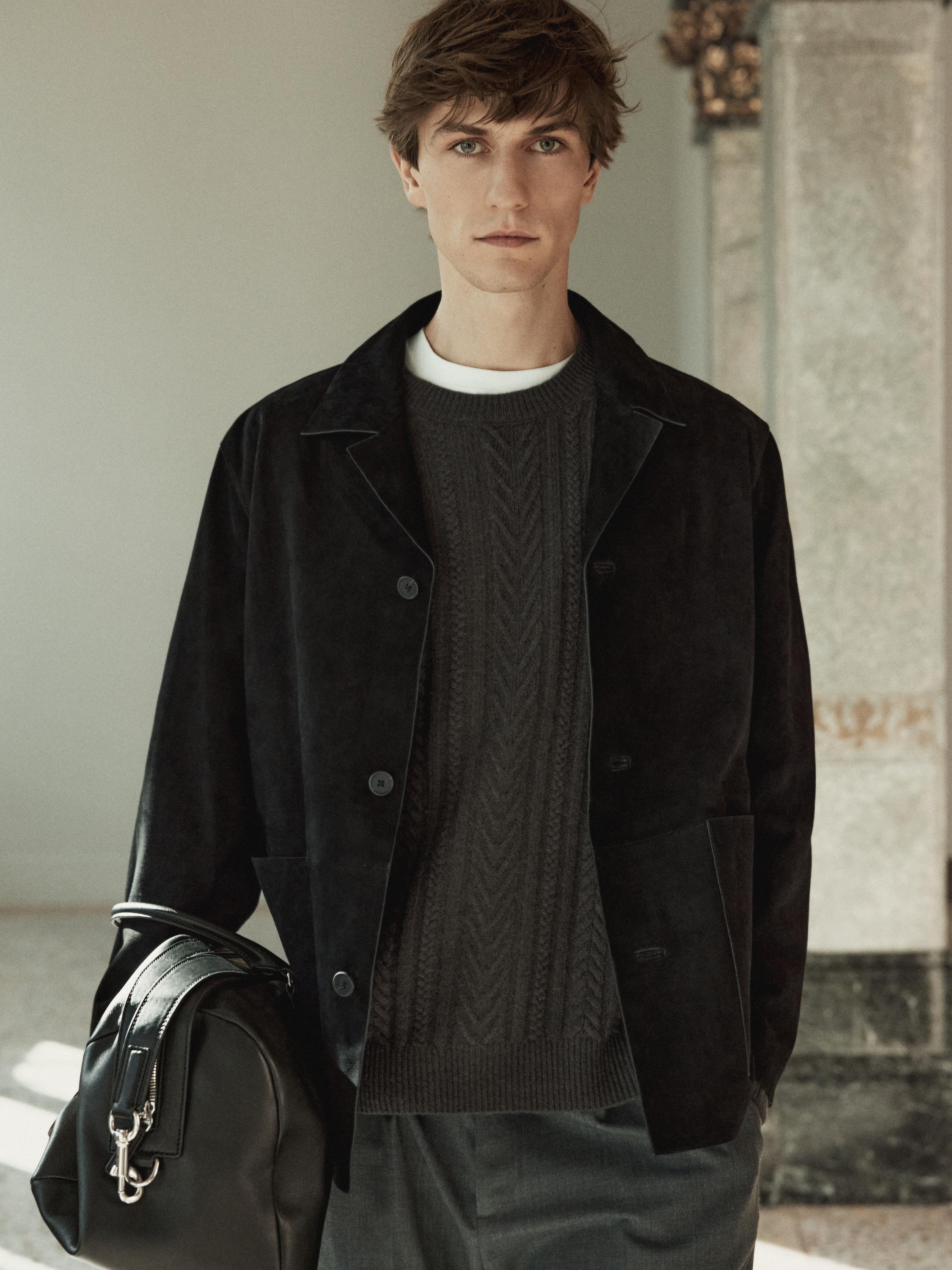 Suede leather jacket with pockets — BLACK
