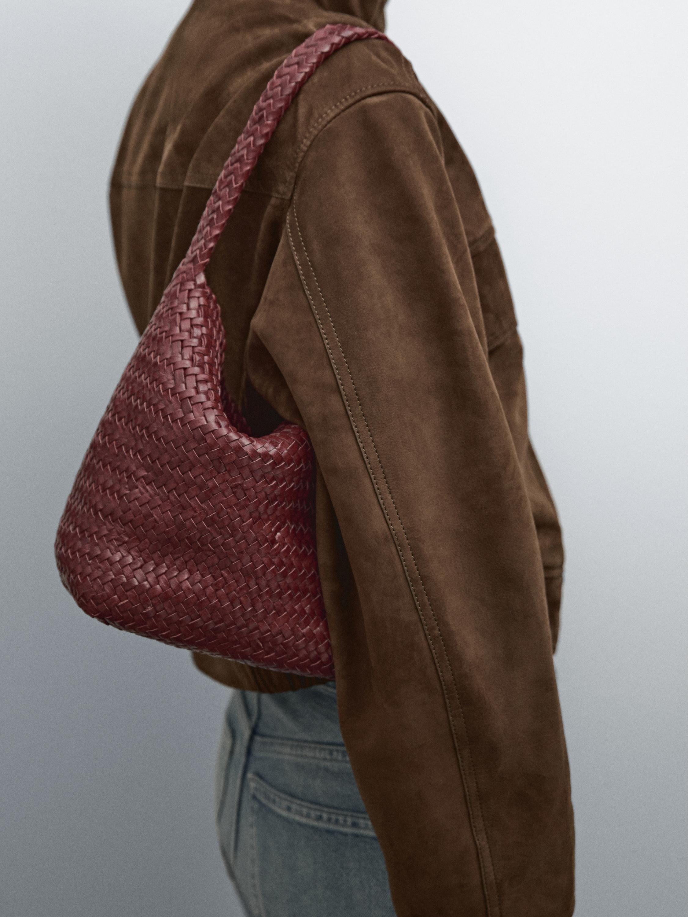 Nappa leather woven bucket bag