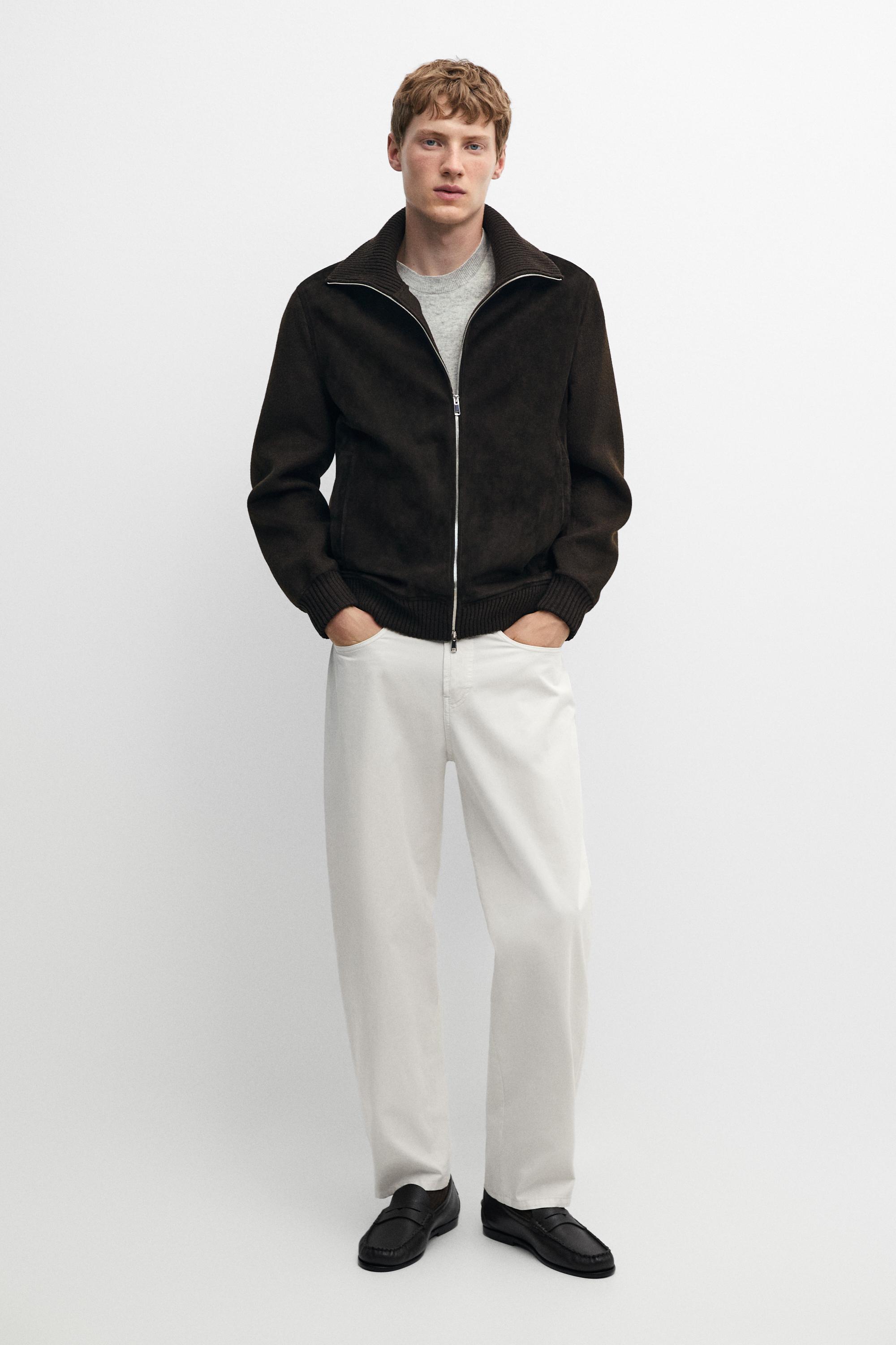 Cardigan en double tissu combiné cuir et daim