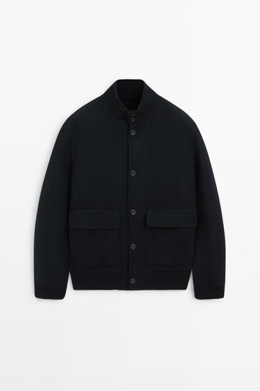 Wool blend pocket detail bomber jacket — DEEP BLUE 2