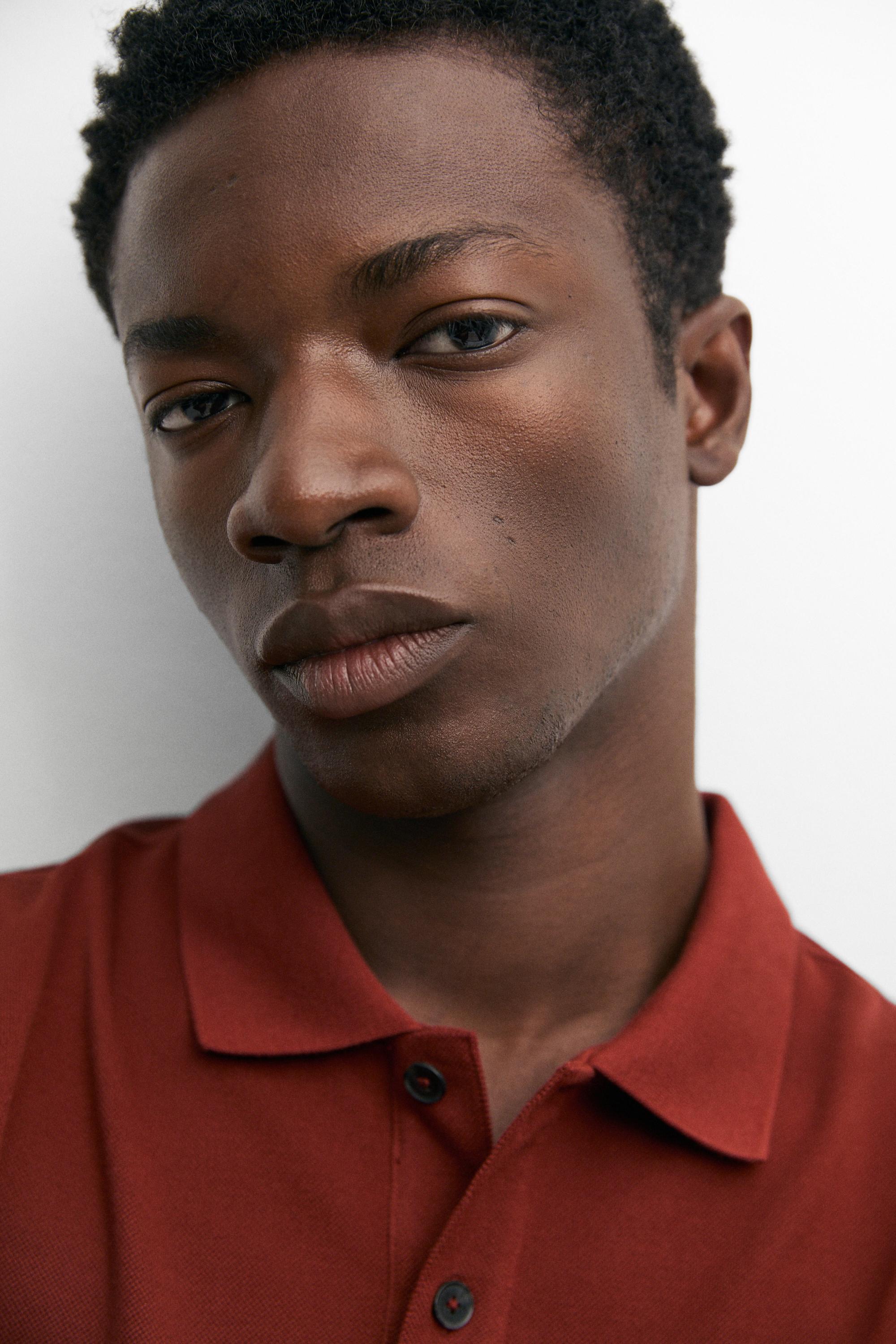 100% cotton micro-textured knit polo shirt — ORANGE