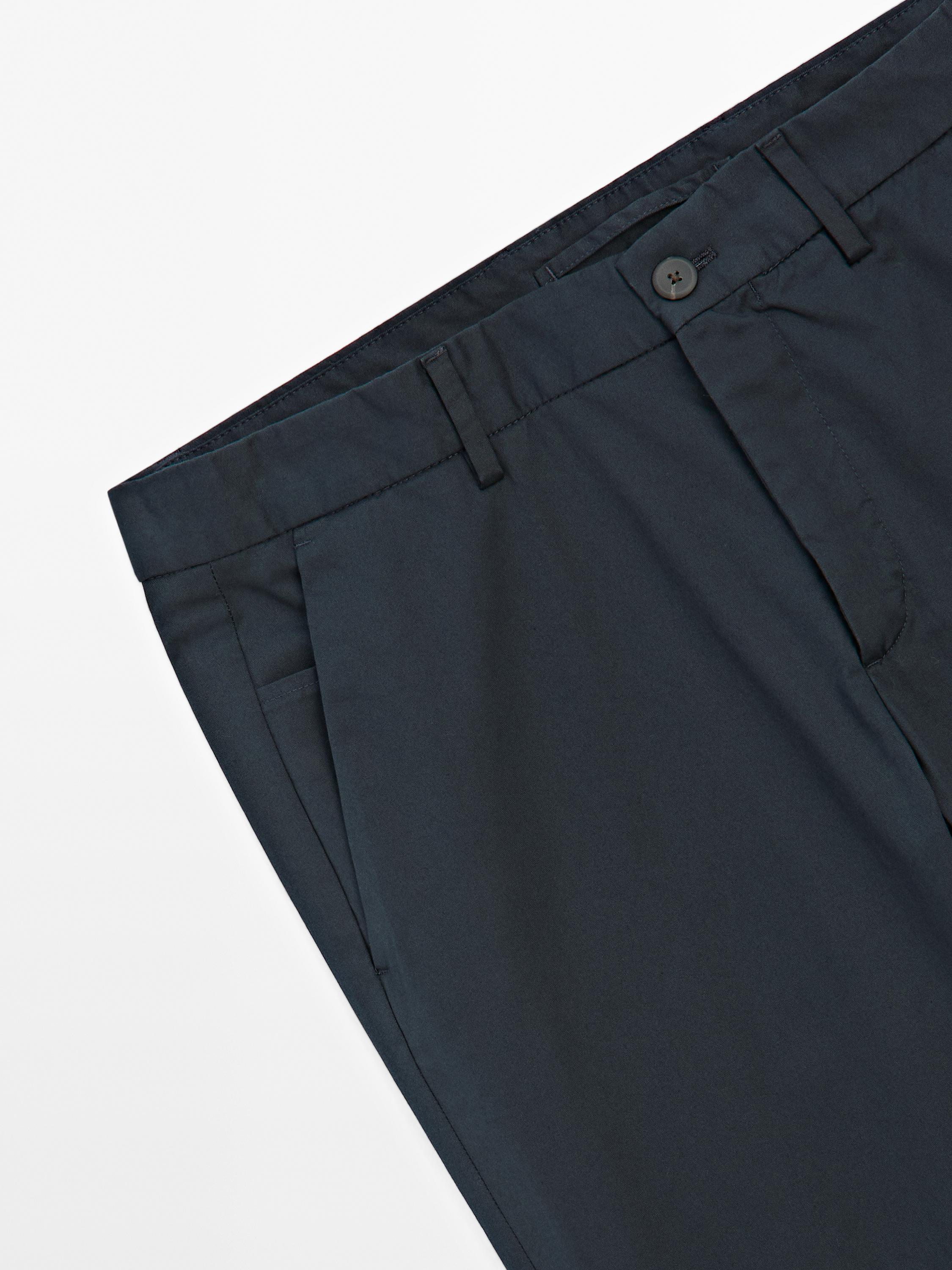 Cotton blend slim fit trousers