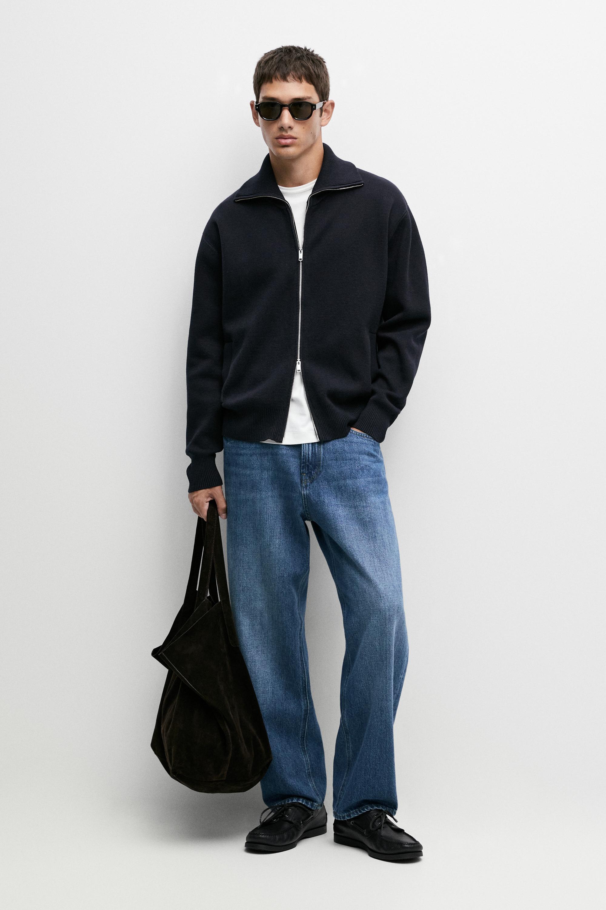 100% cotton zip-up knit cardigan