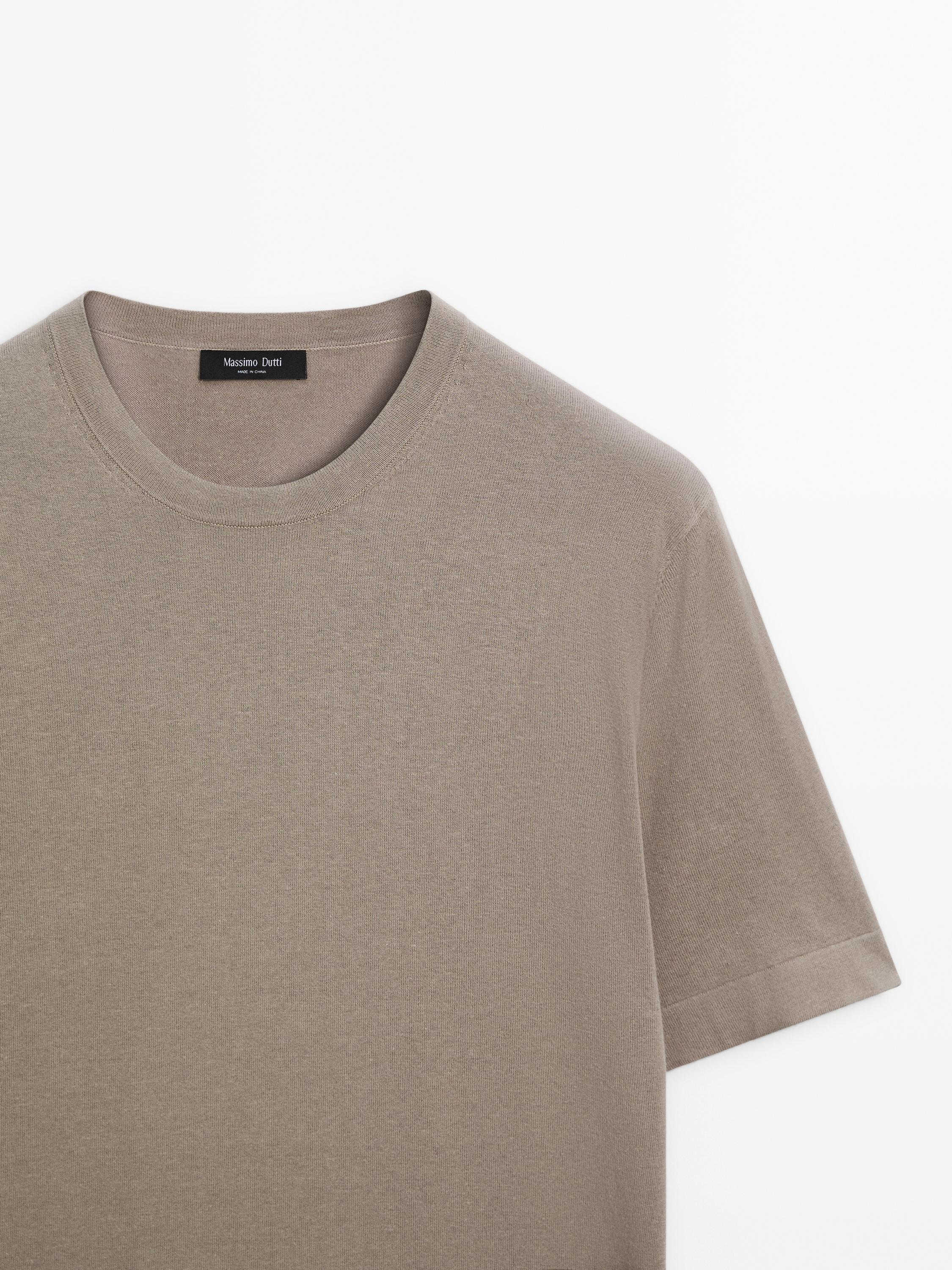 Cotton blend knit short sleeve sweater