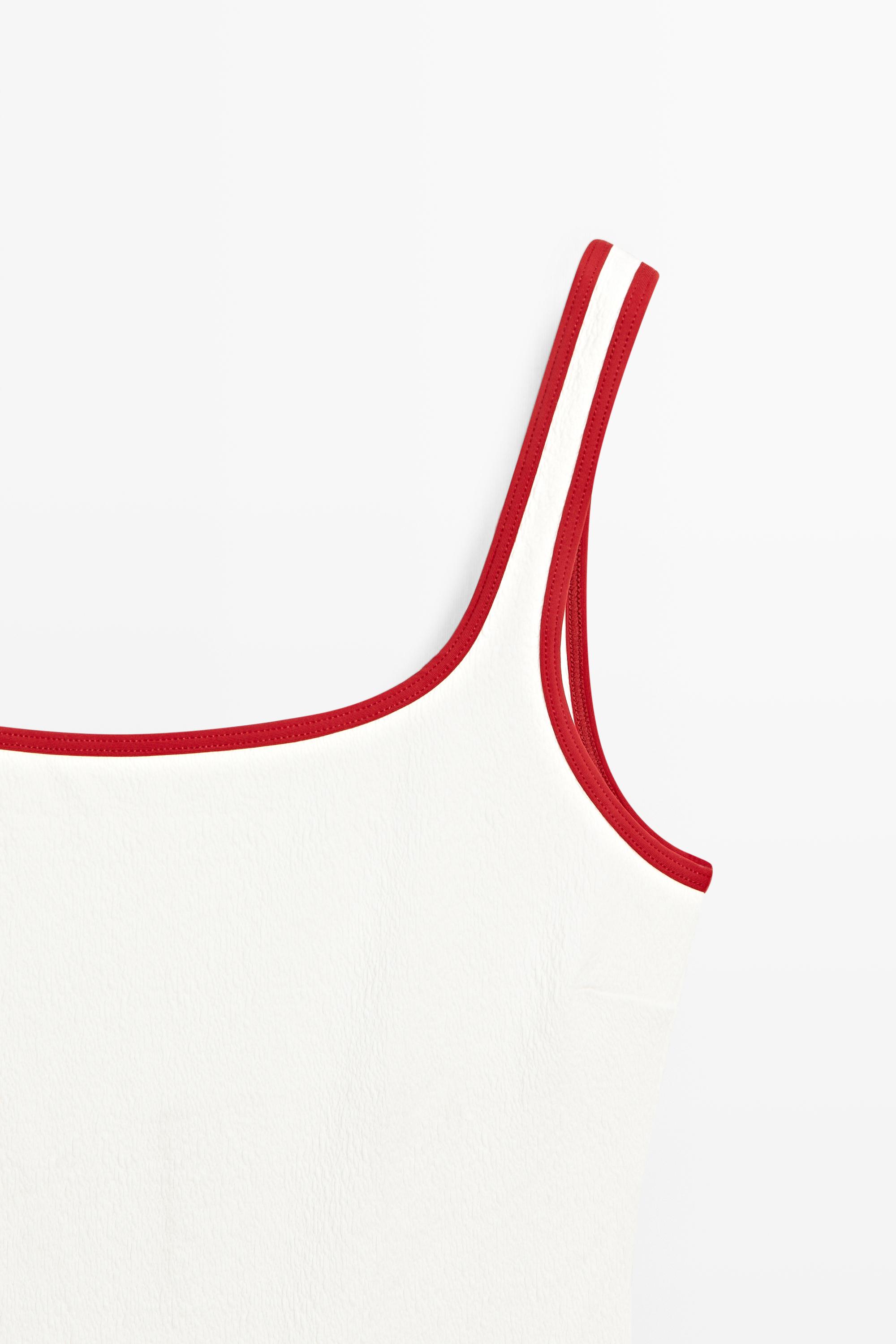 Contrast texture swimsuit — RED