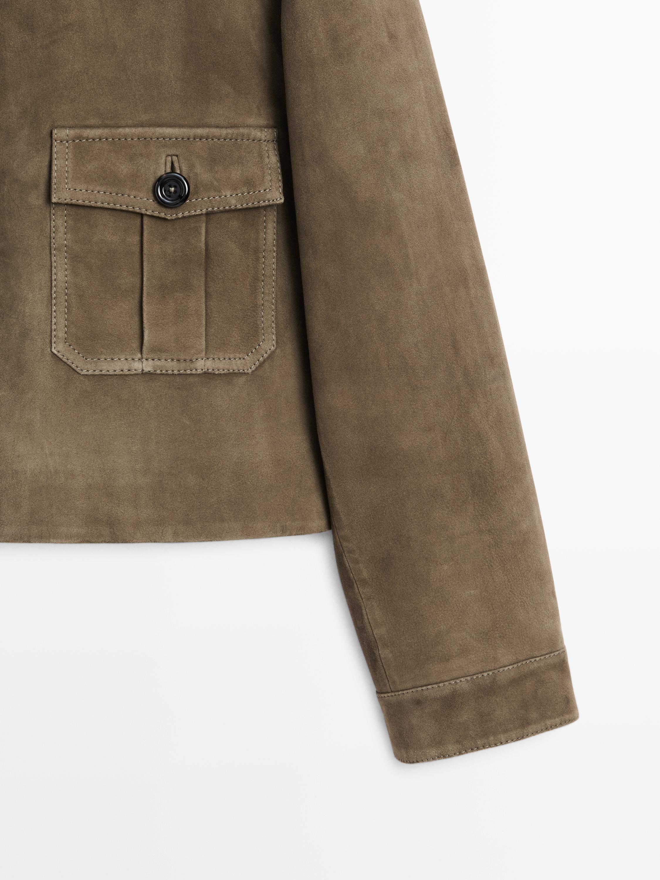 Short suede leather jacket — KHAKI