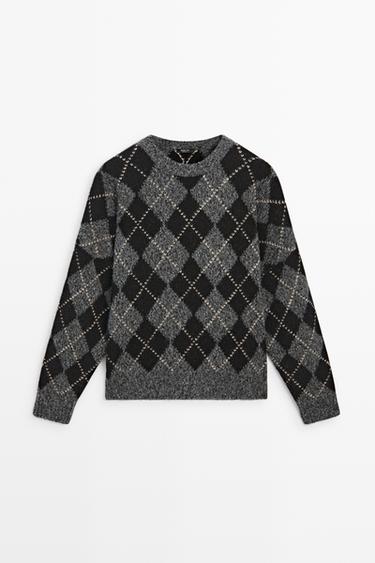 Argyle knit sweater with cashmere — GREY 2